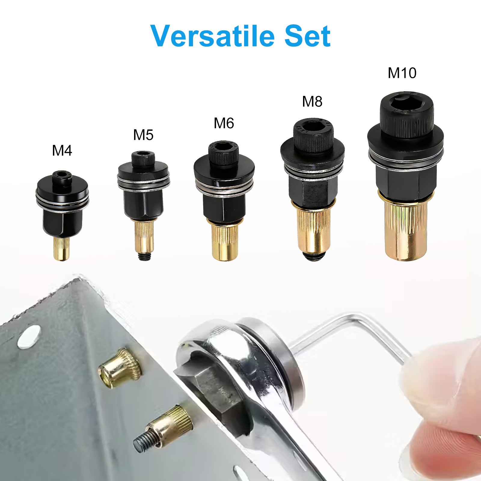 5 PCS Rivnut Tool Adapter Kit M4-M10 Manual Rivet Nut Setter for Drill & Wrench