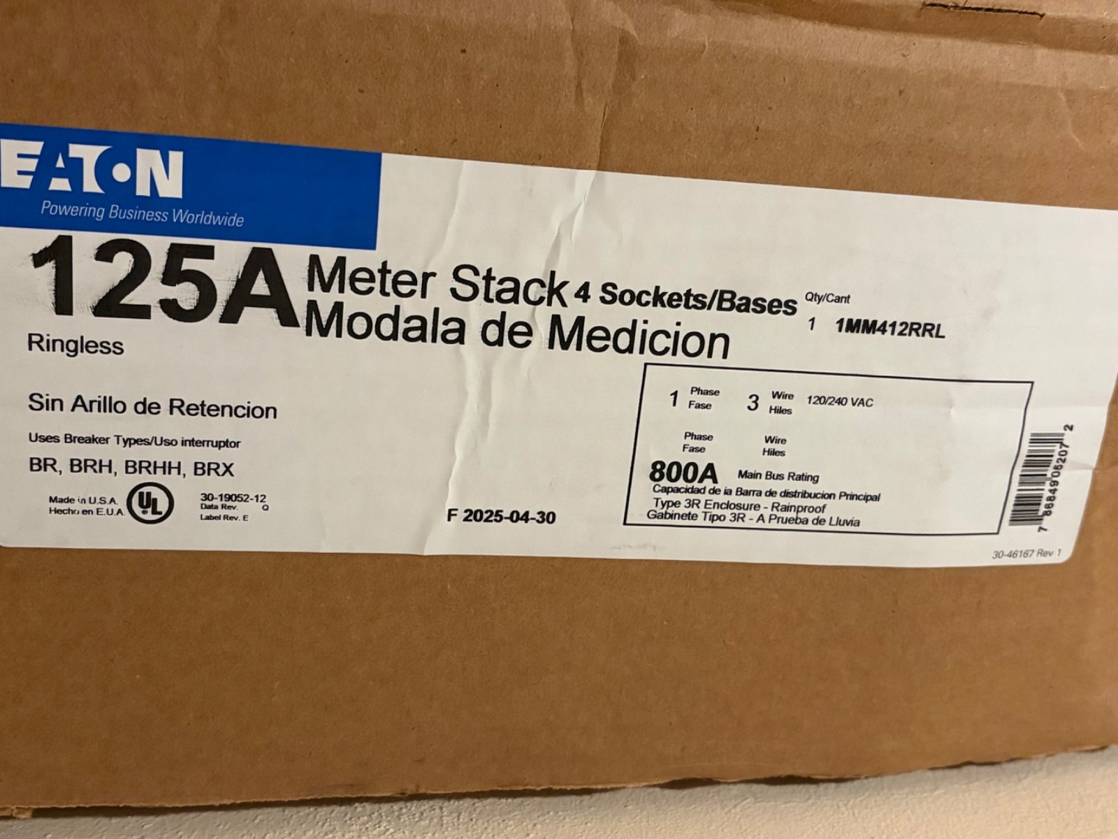 Eaton 1MM412RRL Meter Stack 125-Amp 4-Socket Bases 120/240-VAC 1-Phase 3-Wire 3R