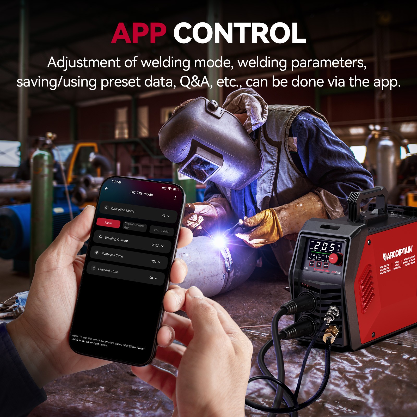 ARCCAPTAIN iControl TIG205 Pro 5 In 1 Cold Spot Stick/TIG Welder with Foot Pedal