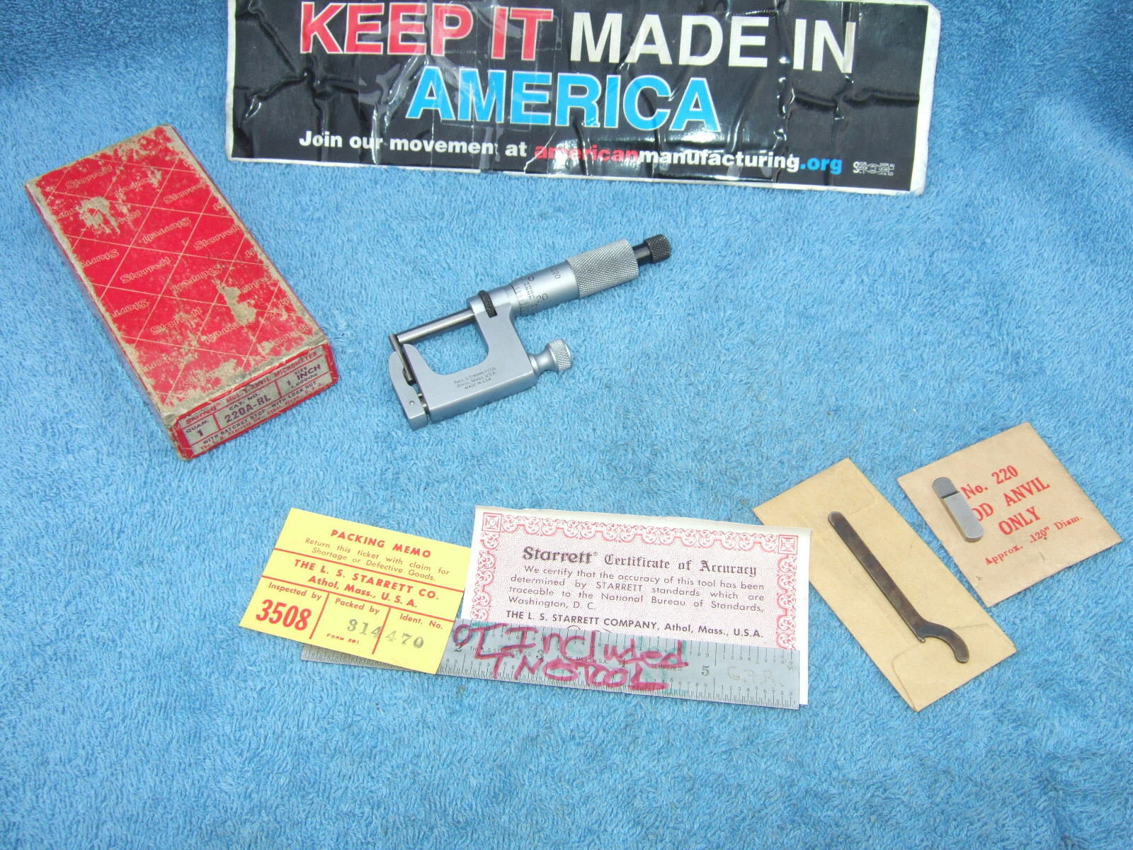 STARRETT No.220 MUL-T-ANVIL MICROMETER 0-1” 001″ No 220A-RL MACHINIST TOOLMAKER