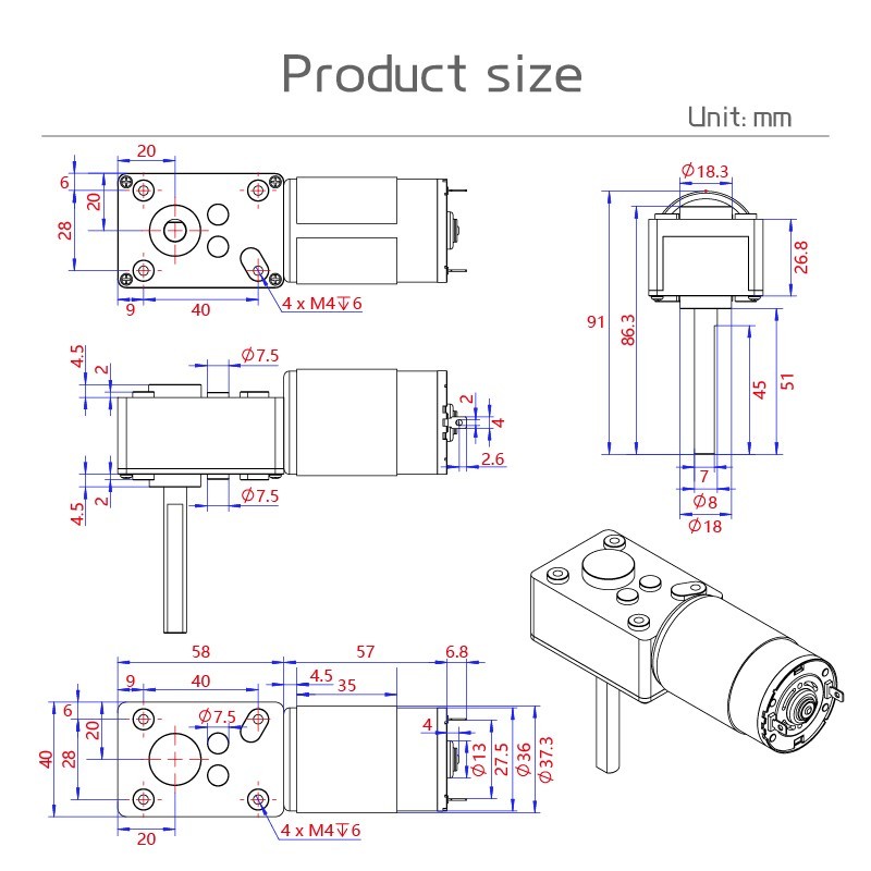 5840-555 Worm Gear Brush Motor 12V 24V Single Long Shaft Self-locking Metal Gear