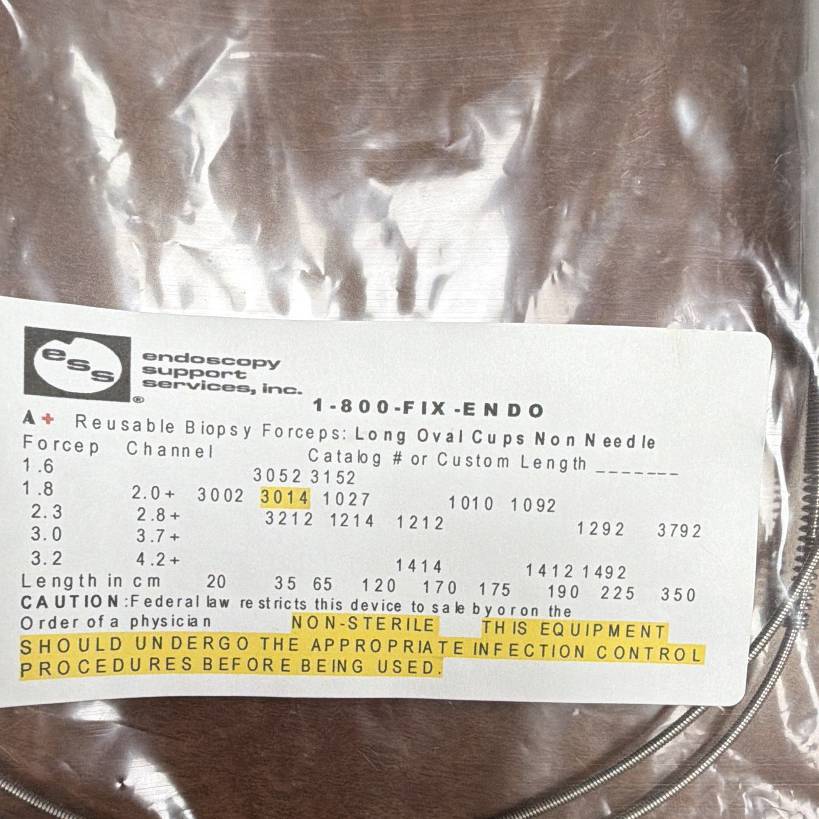 Endoscopy Support Services 3014 Reusable Non-Sterile Biopsy Forceps