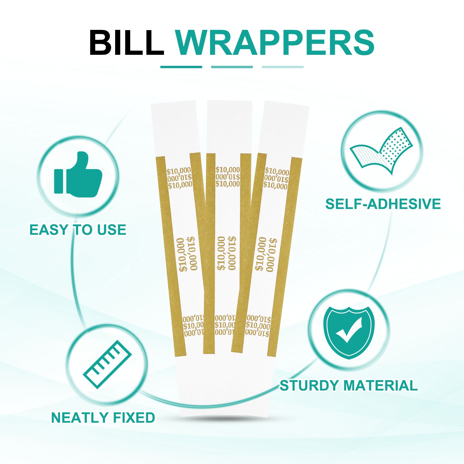 200Pcs Money Band 10000 Dollar Money Bill Wrapper Self-Adhesive Dark Yellow