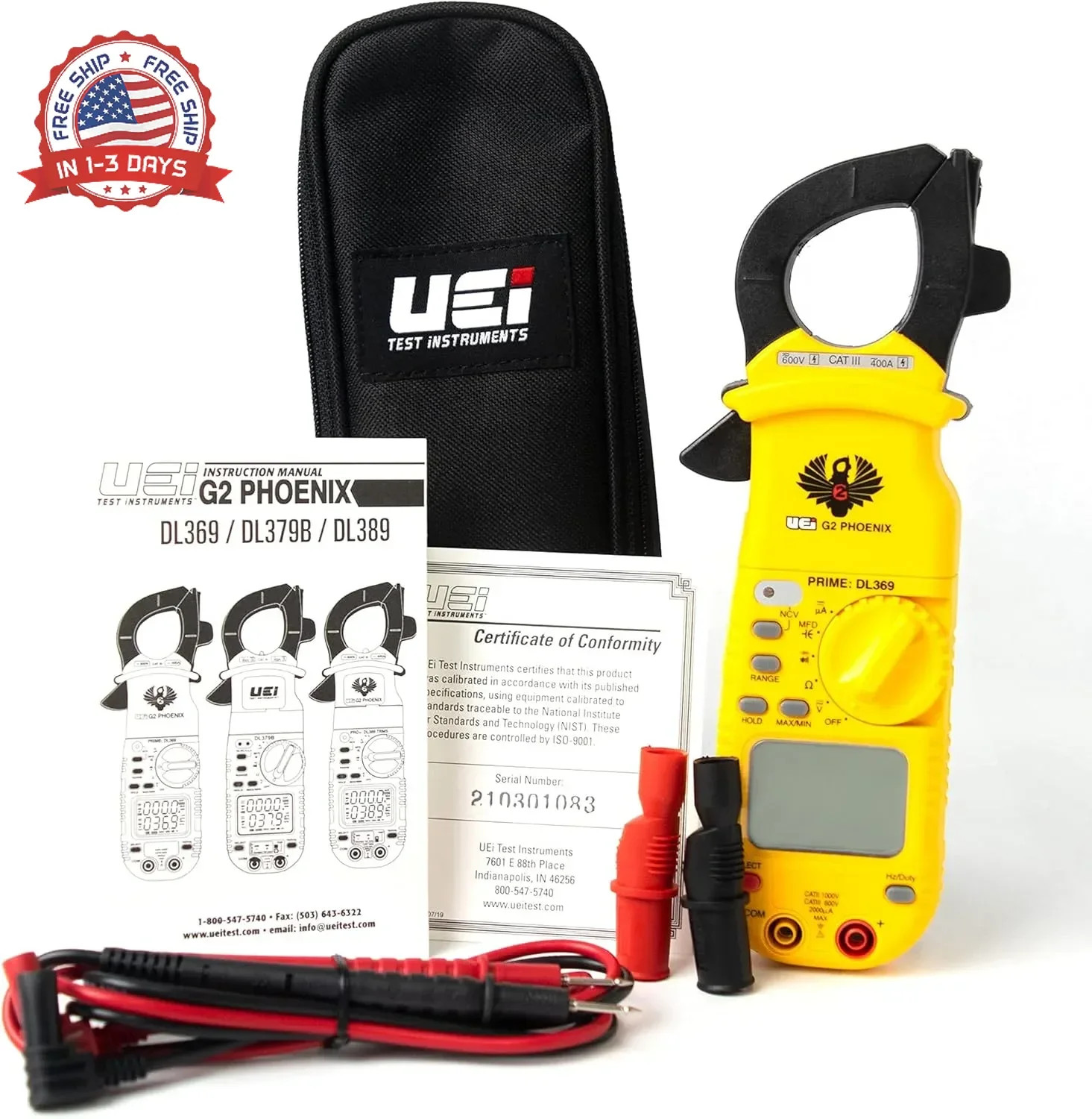 UEi DL369 Digital Clamp Meter HVAC Auto-Ranging 4000 Counts Volt Meter AC Amp Me
