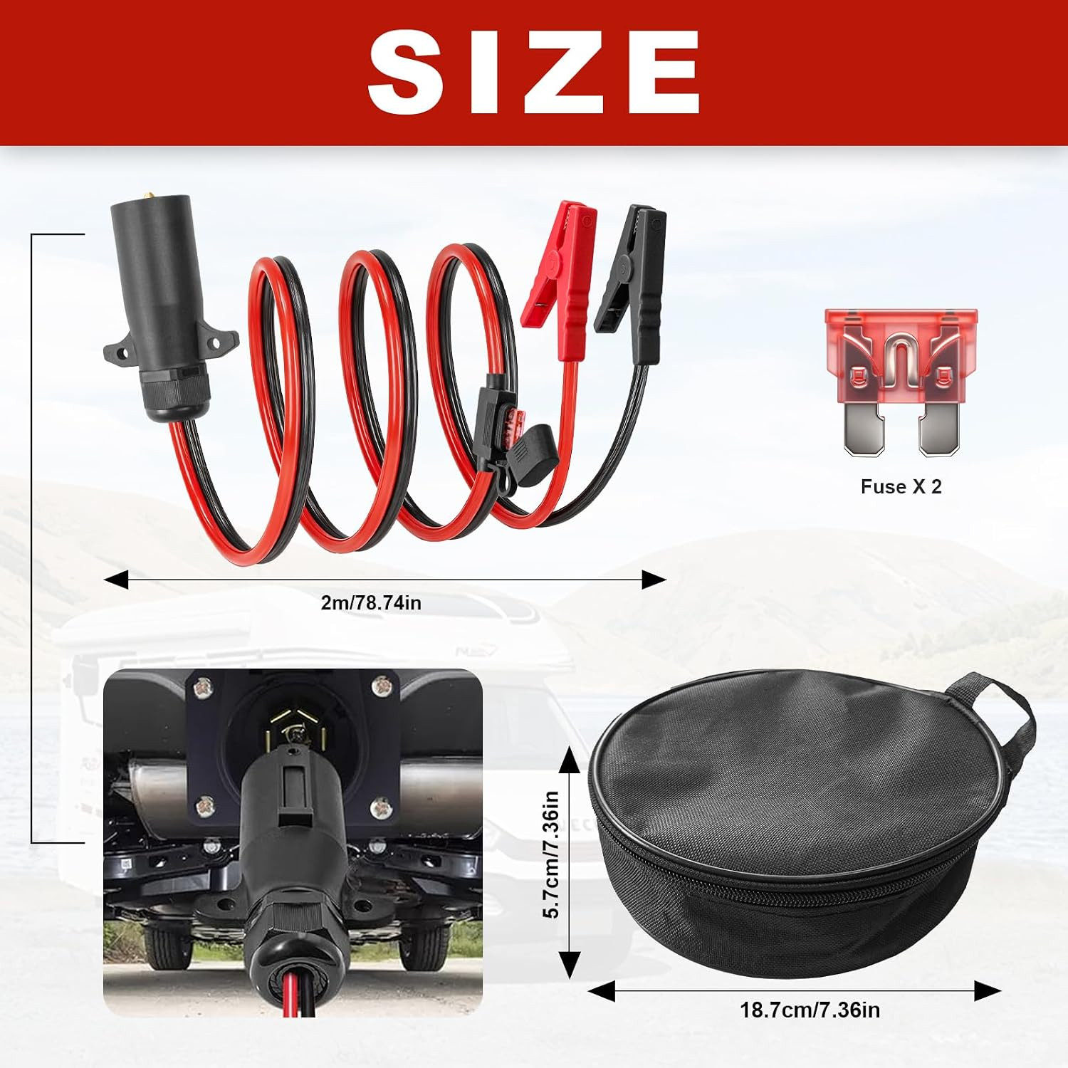 7 Way Trailer Plug to Alligator Clips Cable,10Awg 7 Pin Power Access to O-Ring