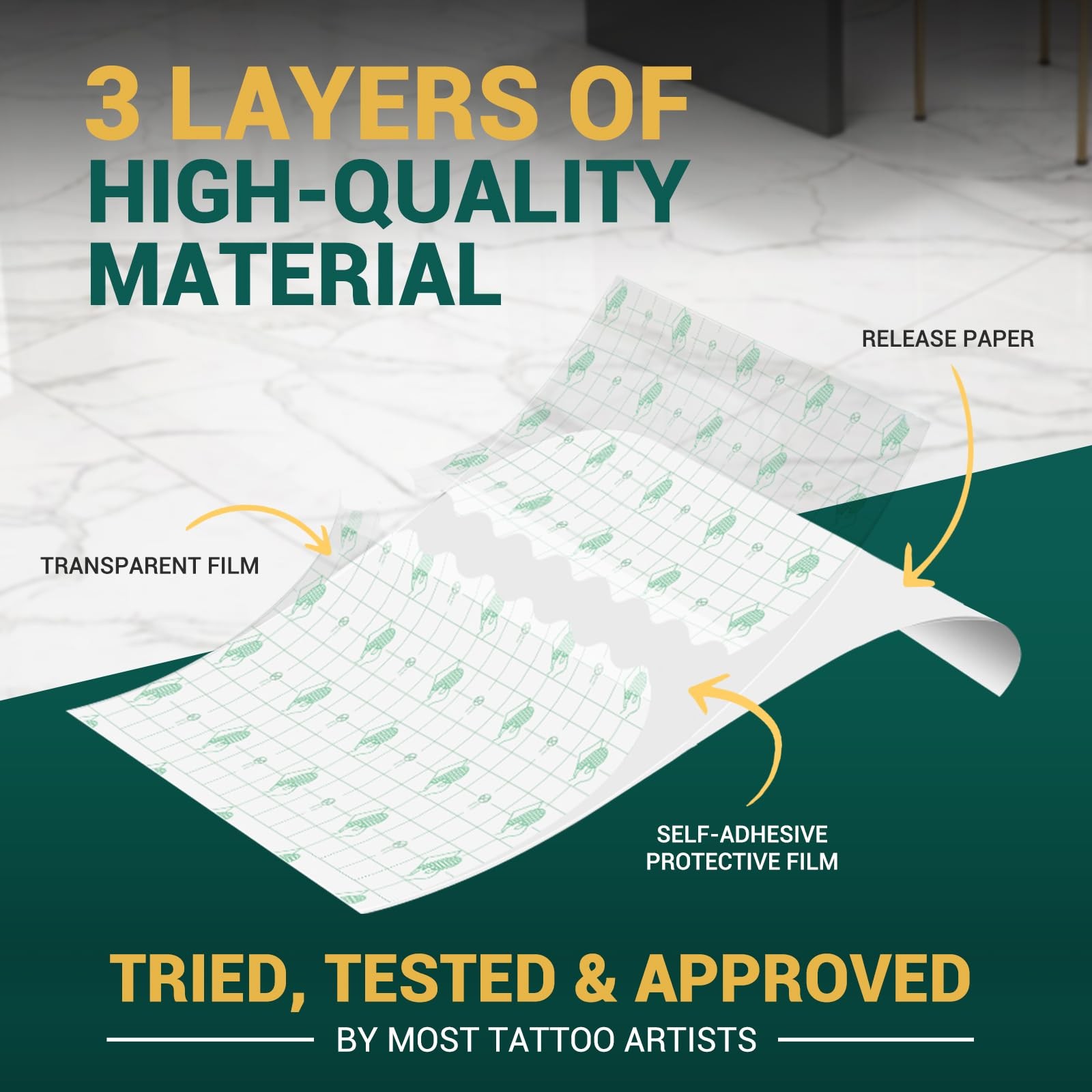 MED PRIDE Breathable Tattoo Protection Film, 10.2” X 2 Yards, Transparent