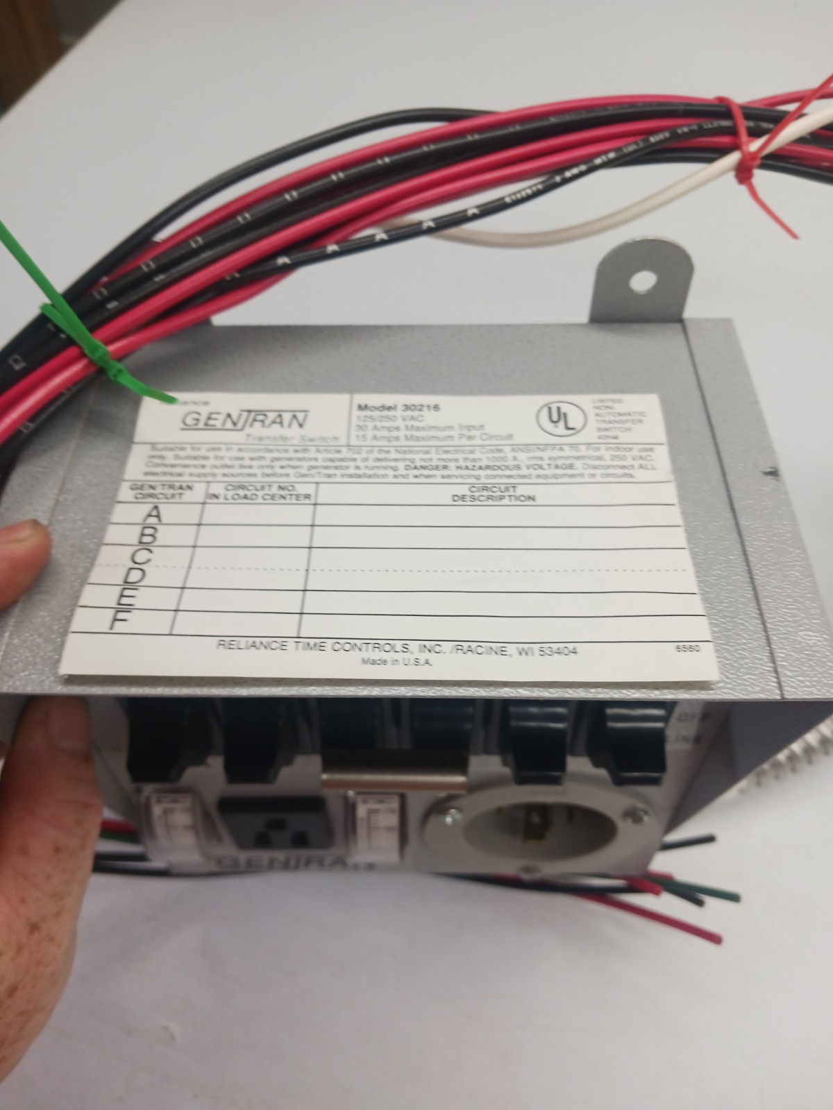 Reliance Controls 30216 6 Circuit 30Amp Generator Standby Power Transfer Switch
