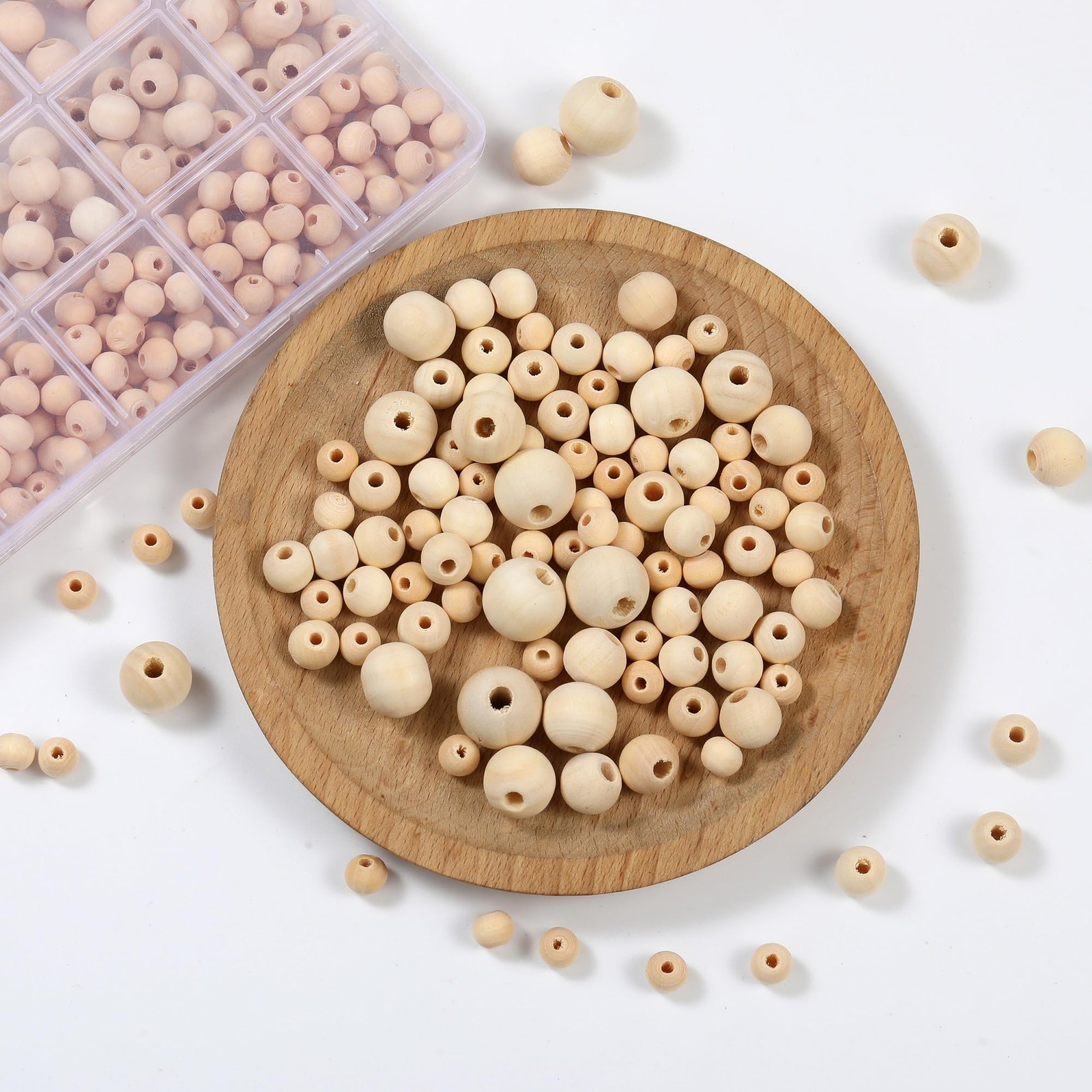 Secmity 280pcs Wooden Beads for Crafts 5 Sizes Unfinished Wood Bead yellow