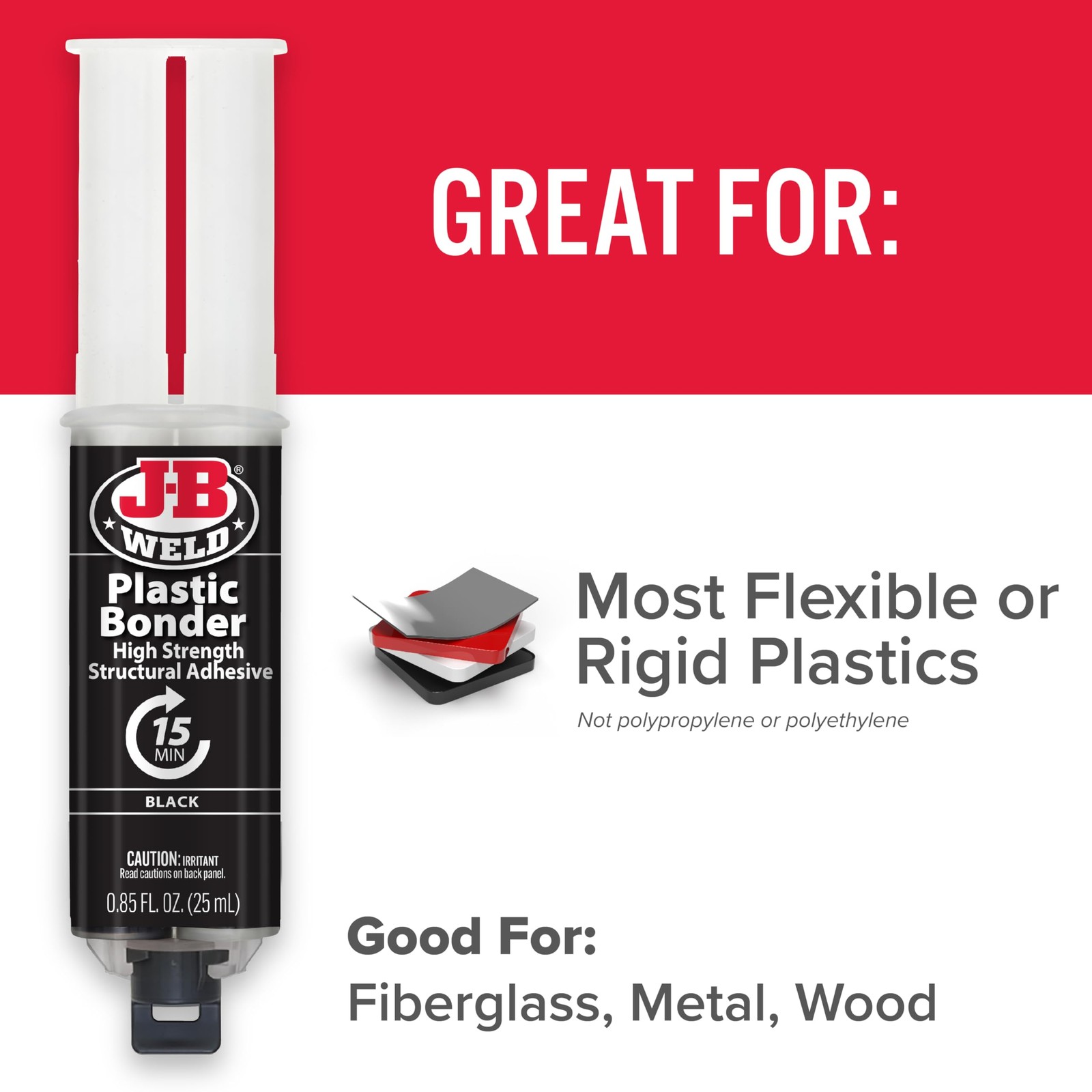 J-B Weld 50139 Plastic Bonder Body Panel Adhesive and Gap Filler 25 ml, Black