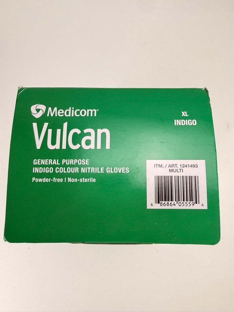 Medicom Vulcan Nitrile XL Gloves Indigo Colour, 150 Count NEW (Open Box)