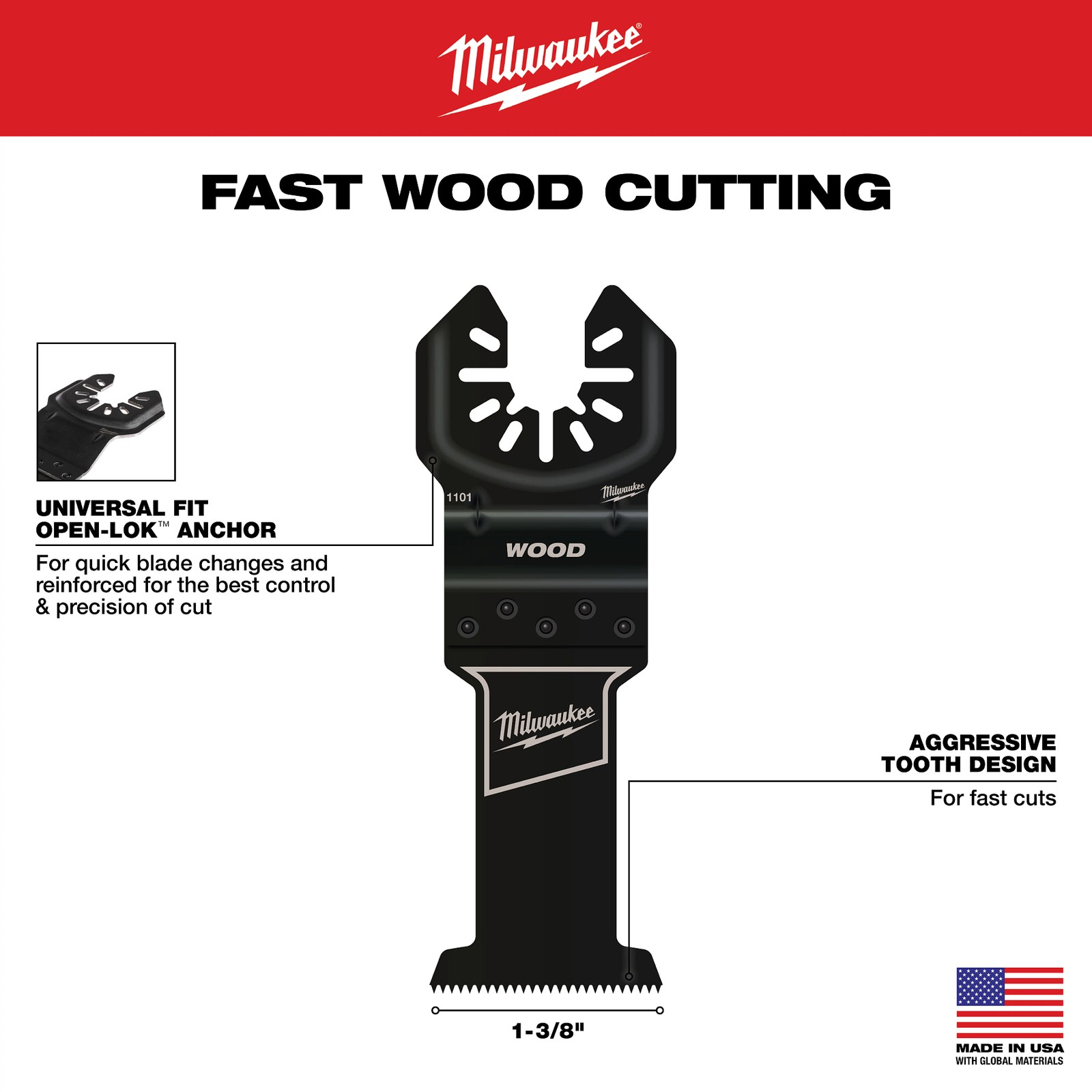 Milwaukee Tool 49-25-1103 1-3/8” High Carbon Steel Wood Universal Fit Blade