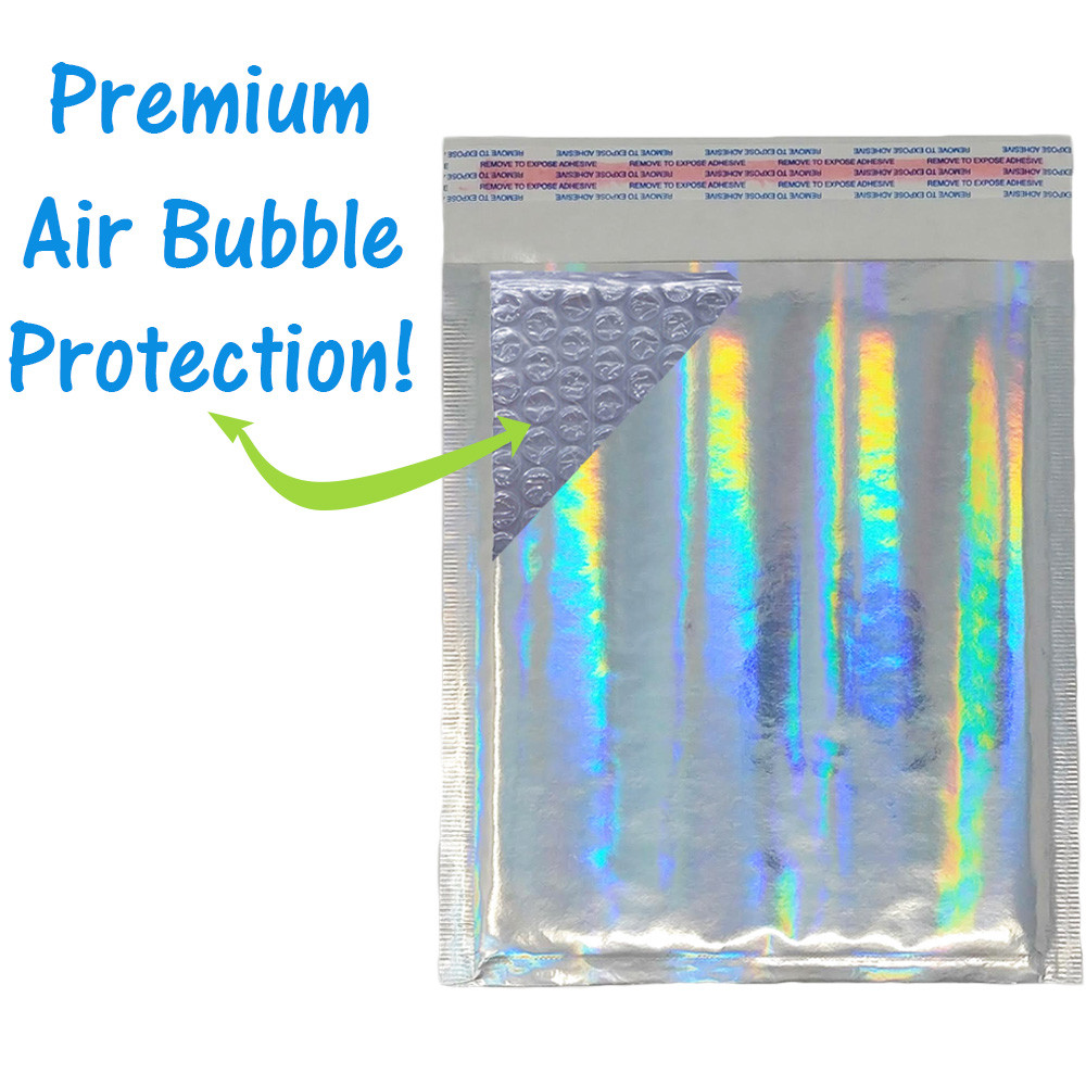 6×10 Pink & Hologram Metallic Bubble Mailers Holographic Air Shipping Envelopes