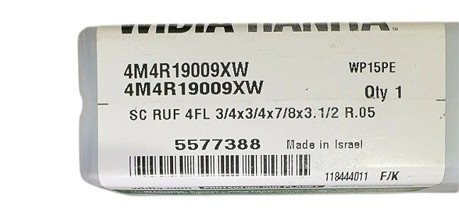 Widia Hanita 4M4R19009XW 3/4×3/4×7/8×3.5in 4FL RUF Carbide End Mill