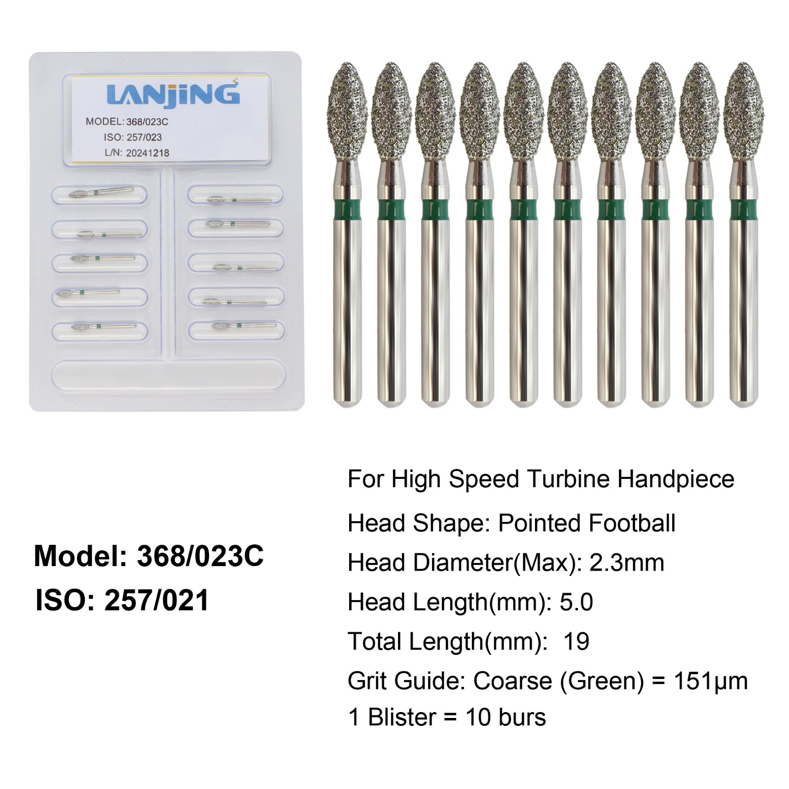 Dental Diamond Burs FG Round End Taper Football Bur Coarse Fine High Speed 856
