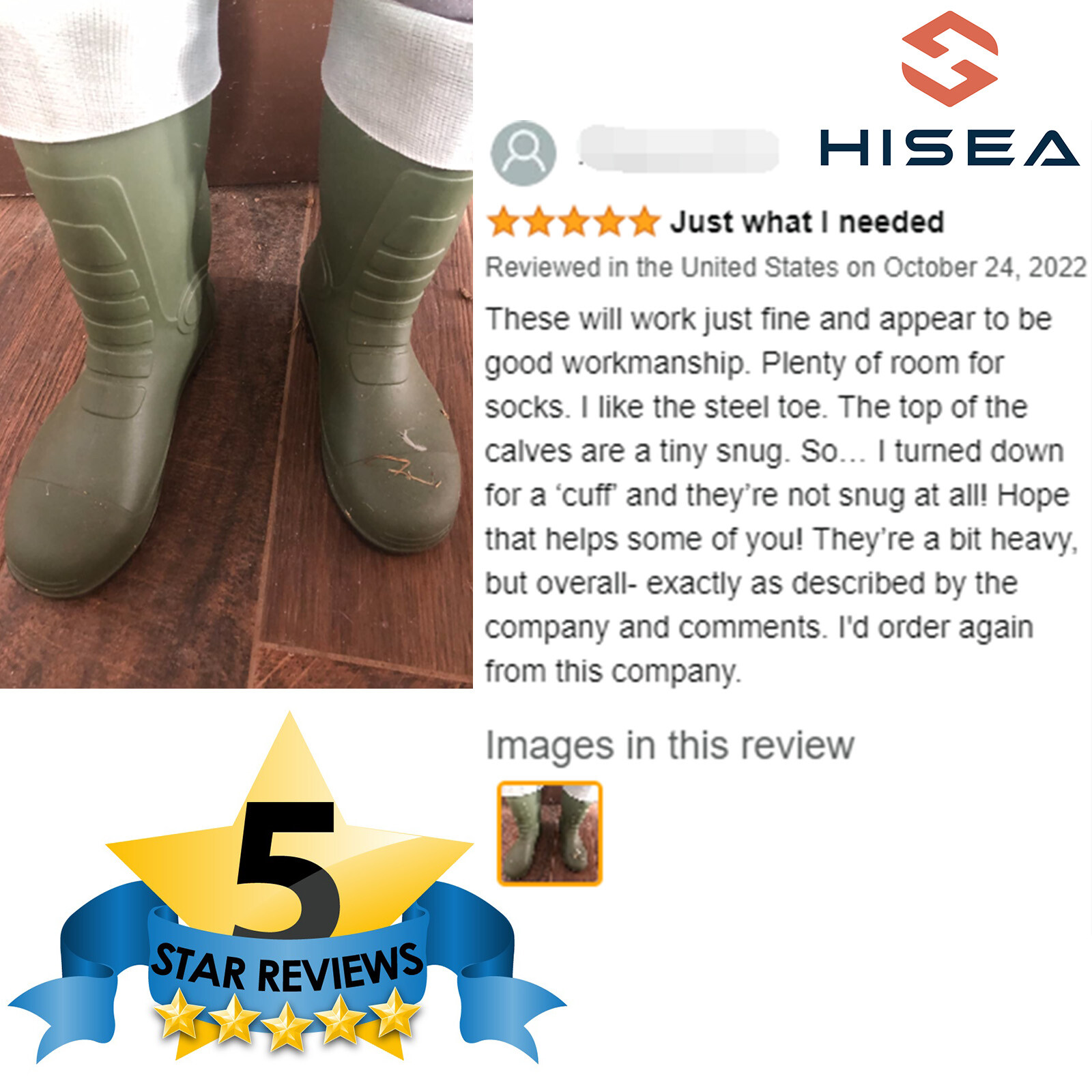 HISEA Men Steel Toe Rain Boots Waterproof Fishing Hunting Garden Mud Work Boots