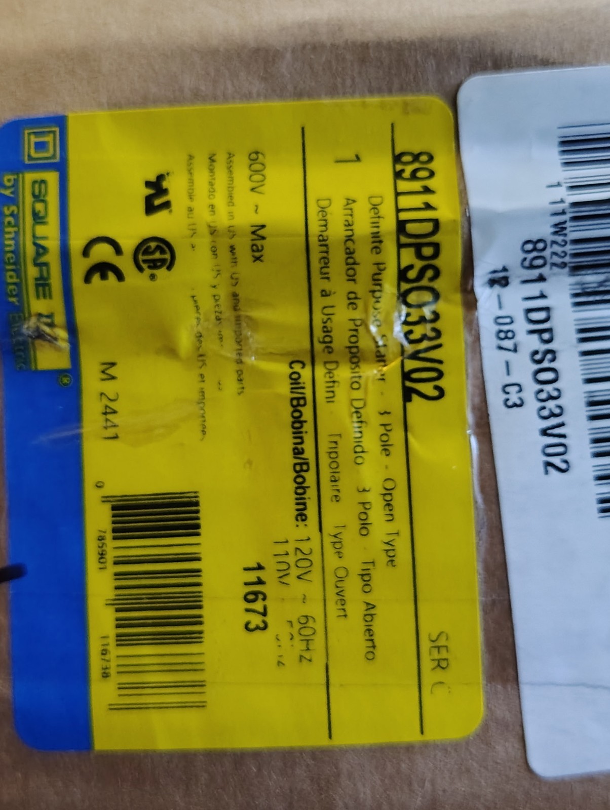 Square D 8911DPS033V02 Definite Purpose Contactor 3-Pole 24A 120V Coil