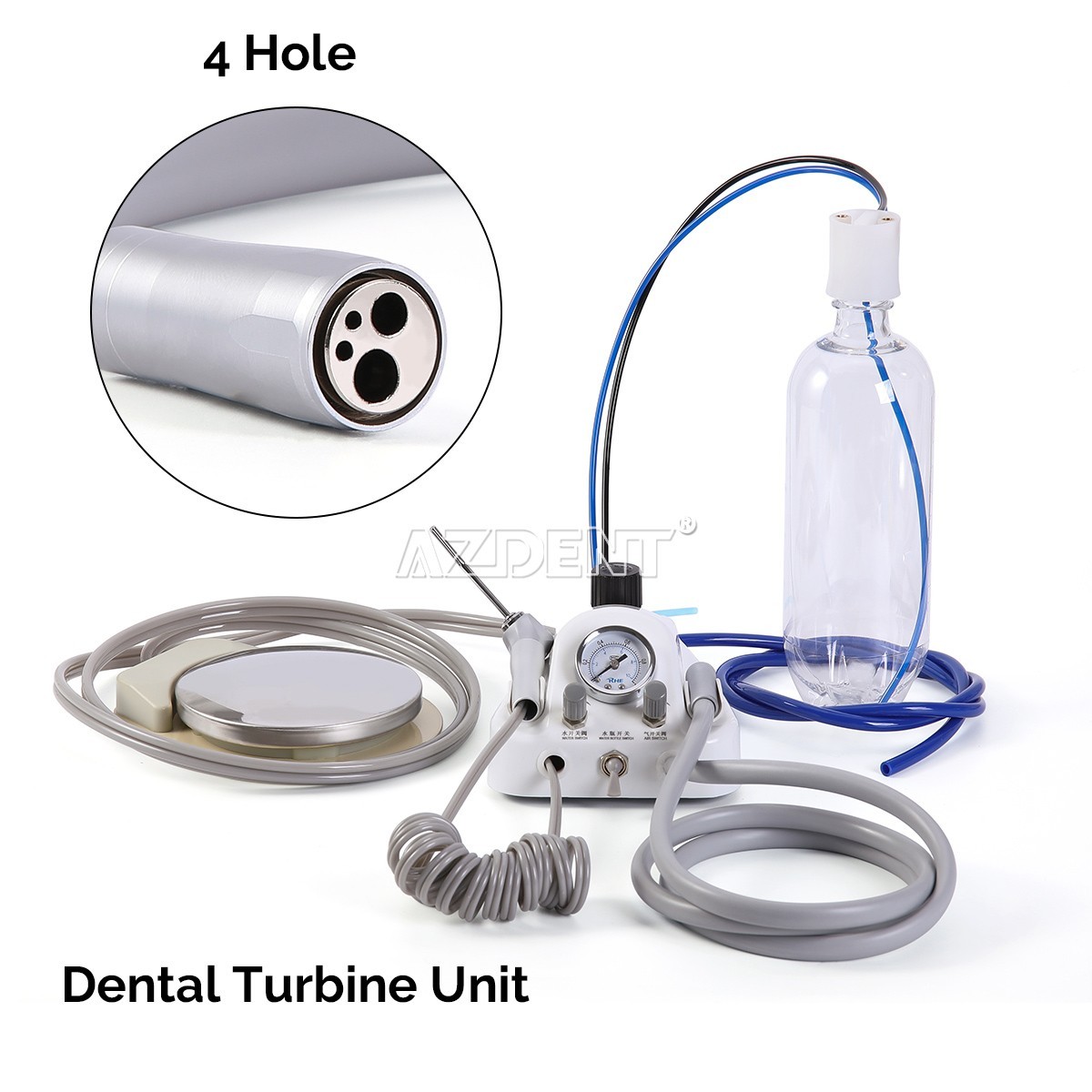 Portable Dental Turbine Unit 3 Way Syringe Work with Air Compressor 4Holes