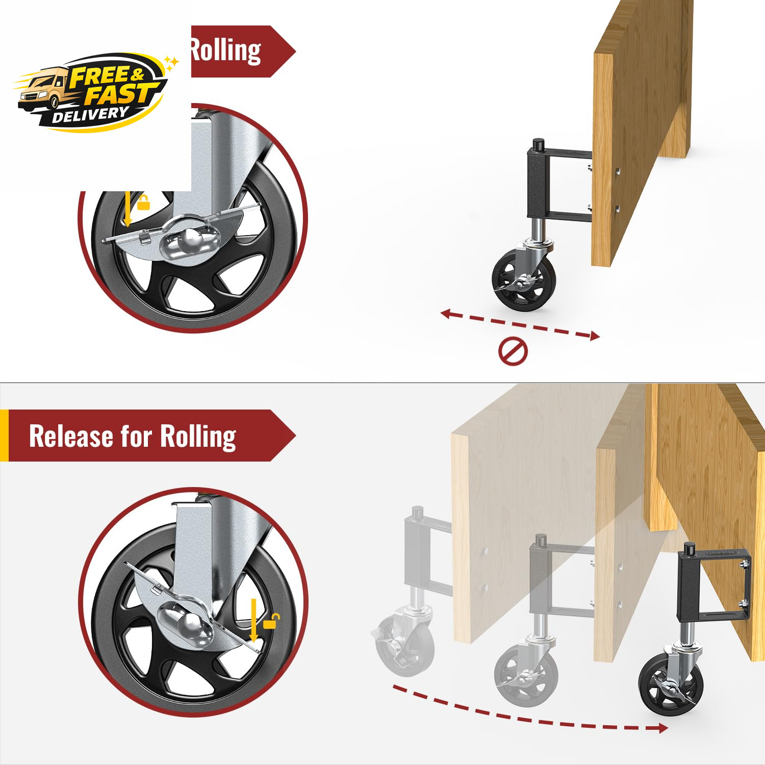 Heavy Duty Gate Caster, Spring Loaded Gate Wheel, Swivel Caster Wheels Wooden