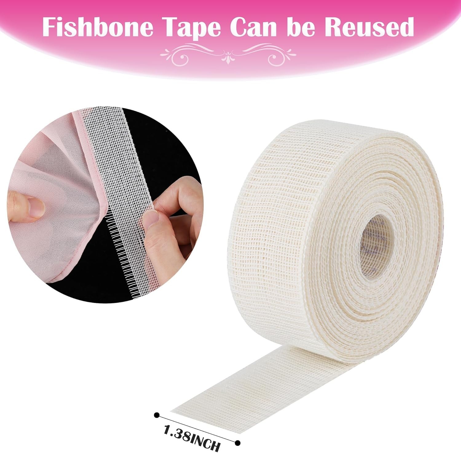 MYLbeter Fishbone Hem Tape for Sewing 2.5 yards x 1.38 inches, beige 2.5yards