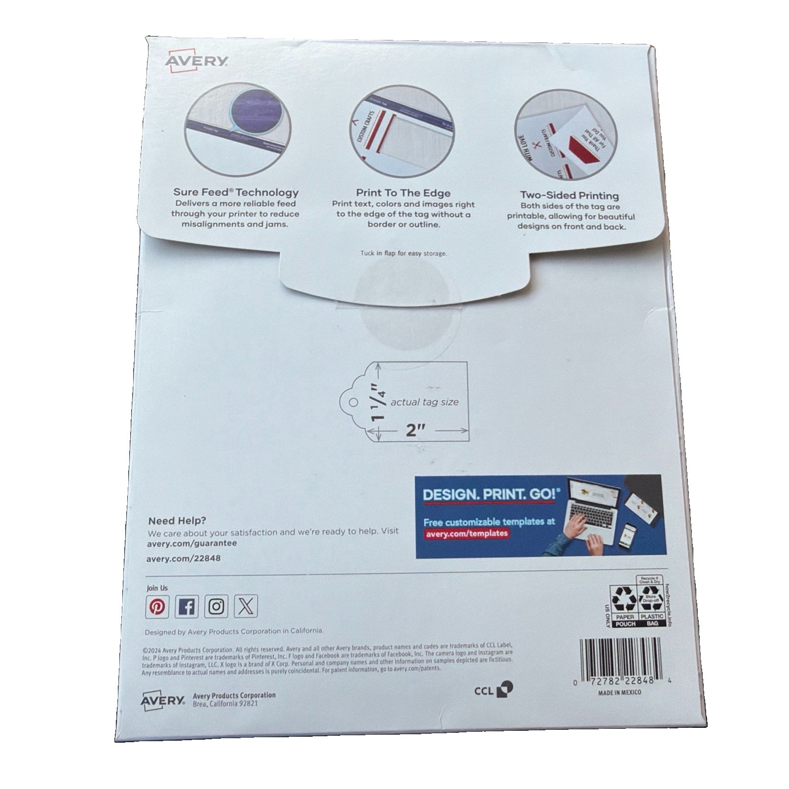 Avery Matte White Scalloped Rectangular Tags With Strings 1.25”X2”(180 Tags) New