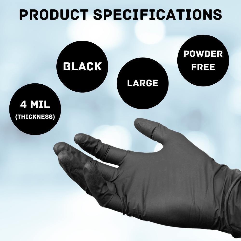 Large Black Nitrile Exam Gloves, Powder-Free and Latex Free, 4 Mil [1000 Pack]