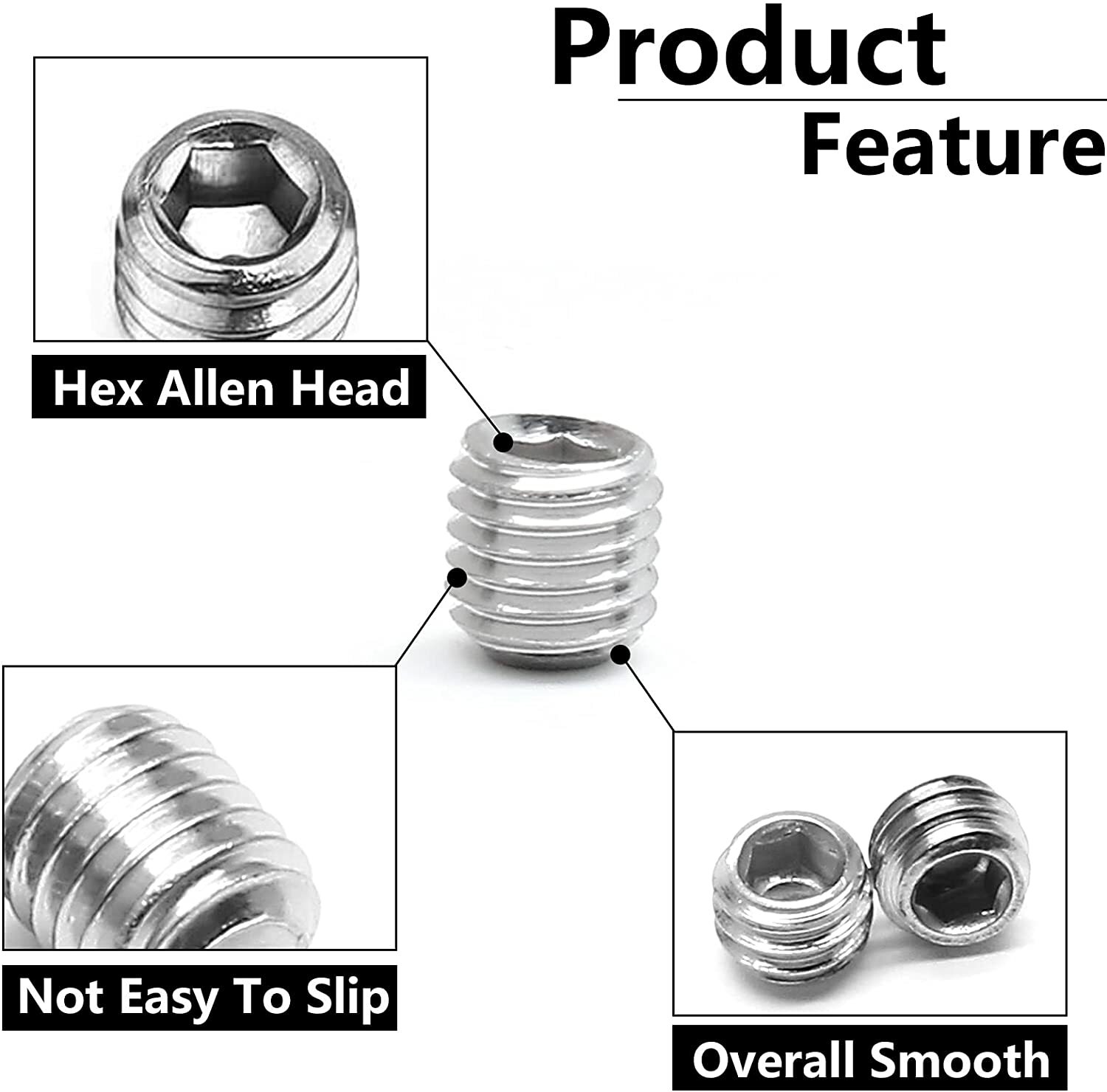 M4 M5 M6 M8 Stainless Steel Grub Screws Allen Socket Set Screws Cup Point DIN916
