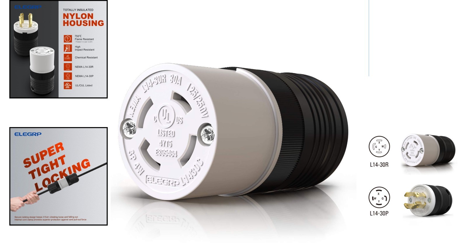 30 Amp NEMA L14-30R Twist Lock Adapter – Durable and Secure for Industrial Use