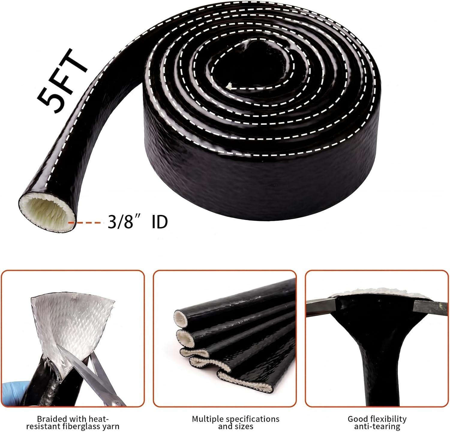 Manga Ignífuga Térmica 3/8″ x 5FT con Abrazaderas para Manguera y Cable