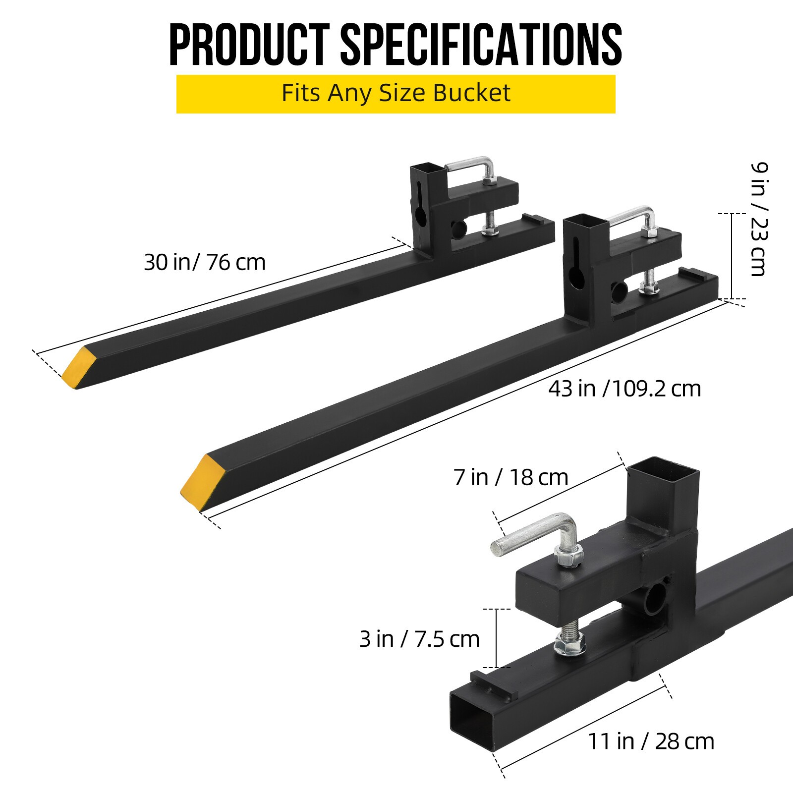 43 Inch Clamp On Pallet Forks 2000lbs Tractor Bucket Quick Attach Skid Steer