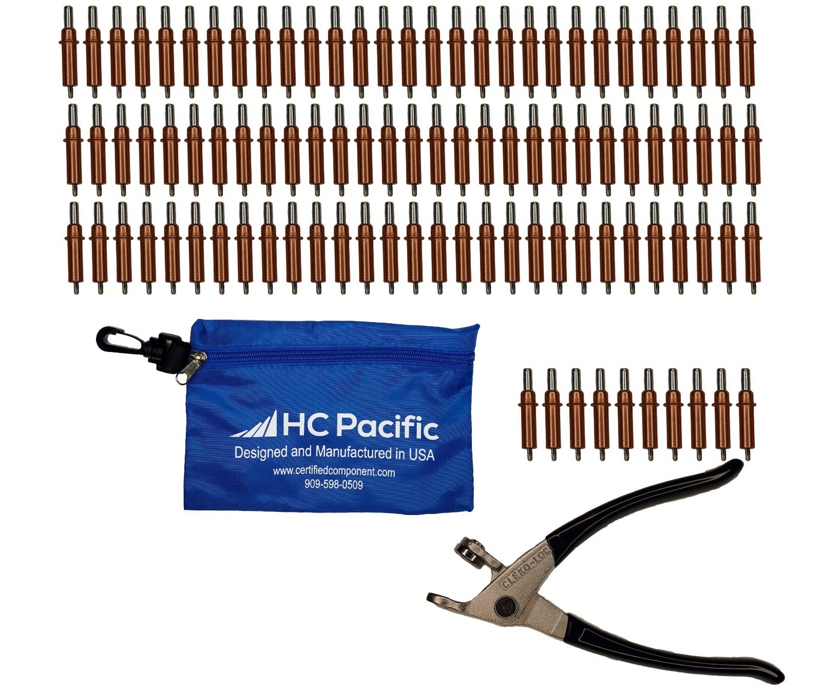 100 Each C1/8 Cleco Fasteners (Made in USA) with Cleco Pliers & Pouch
