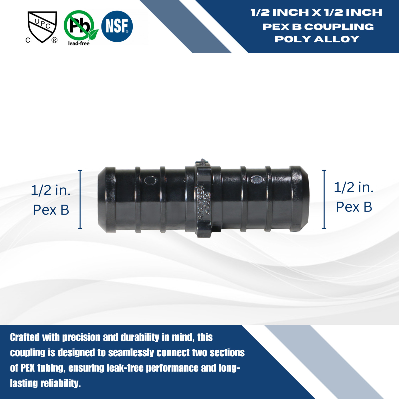 25 Pack XFITTING 1/2″ PEX-B Coupling, Poly Alloy, NSF CUPC, Lead Free
