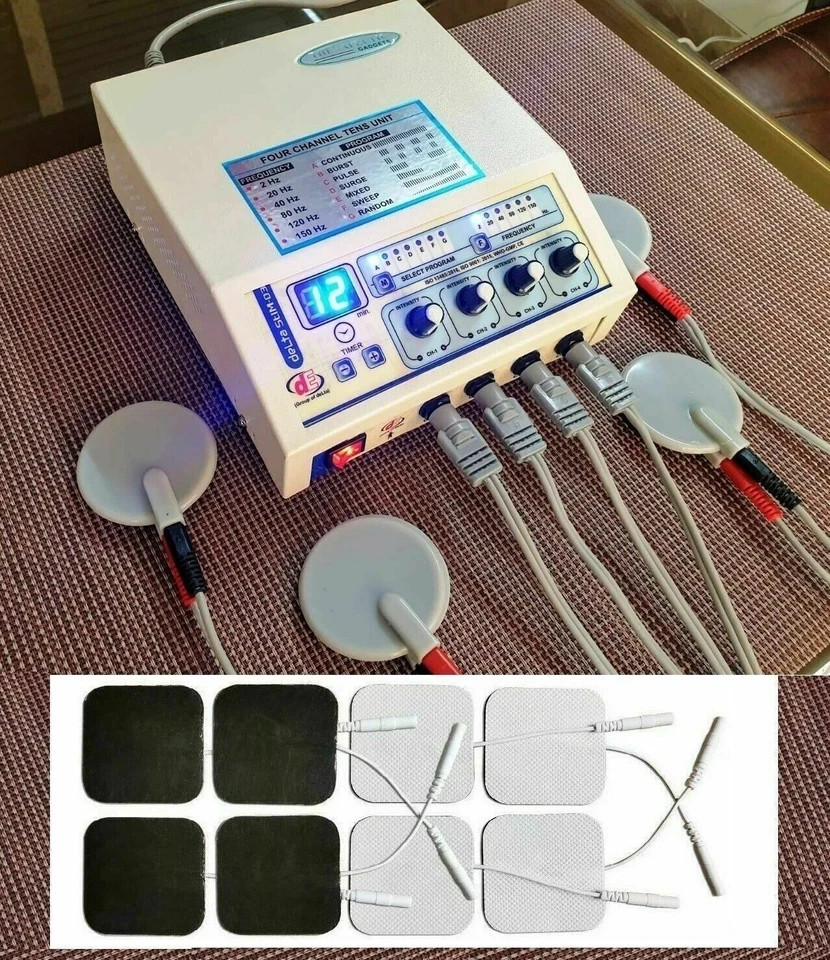 Premium quality Electrotherapy 04-ch carbon and sticky Adhesive Pads combo Unit