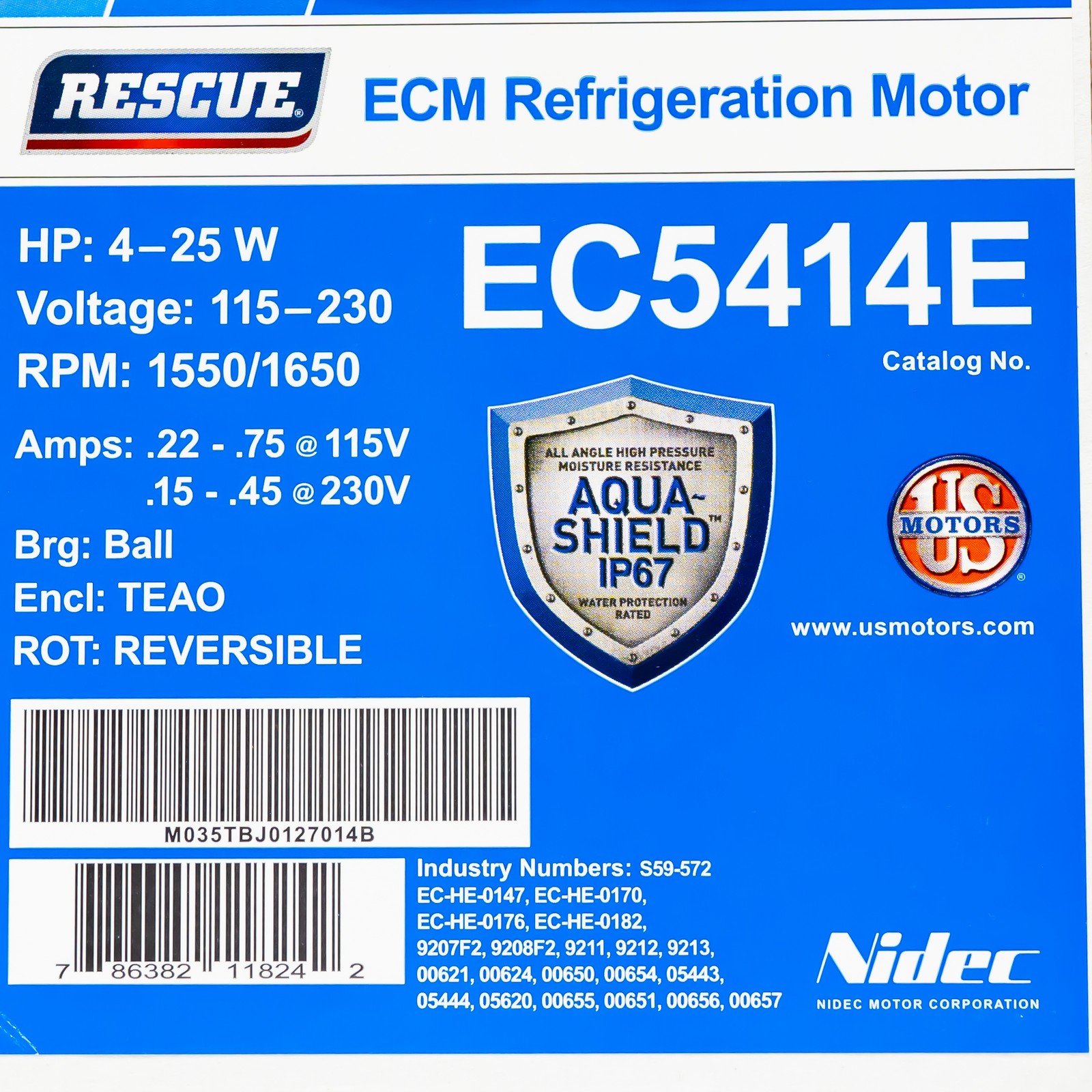 Nidec EC5414E Rescue ECM Refrigeration Motor 4-25 Watt 115-230V 1550/1650 RPM