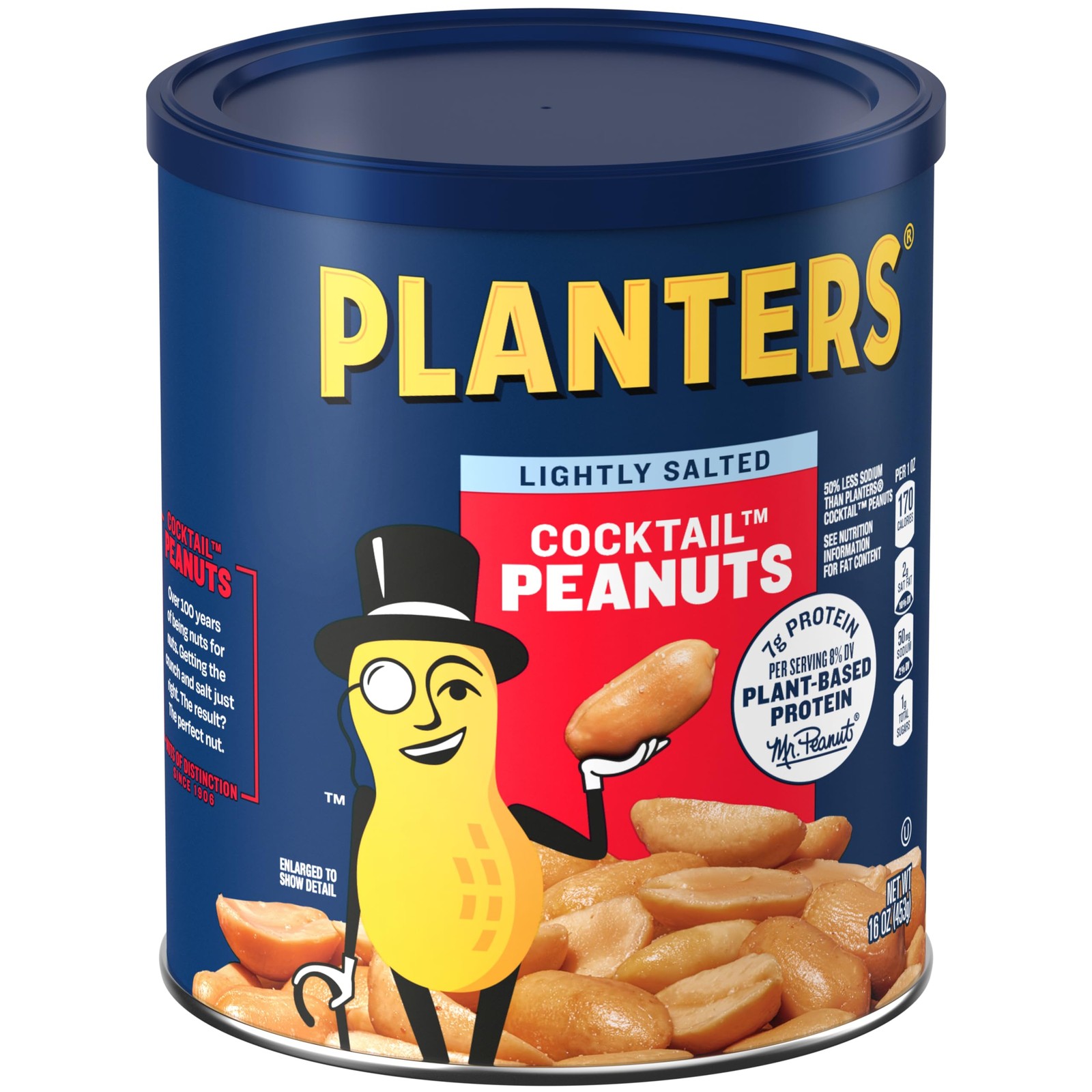 PLANTERS Dry Roasted Peanuts, PlantBased Protein, Lightly Salted, 16 Oz Jar