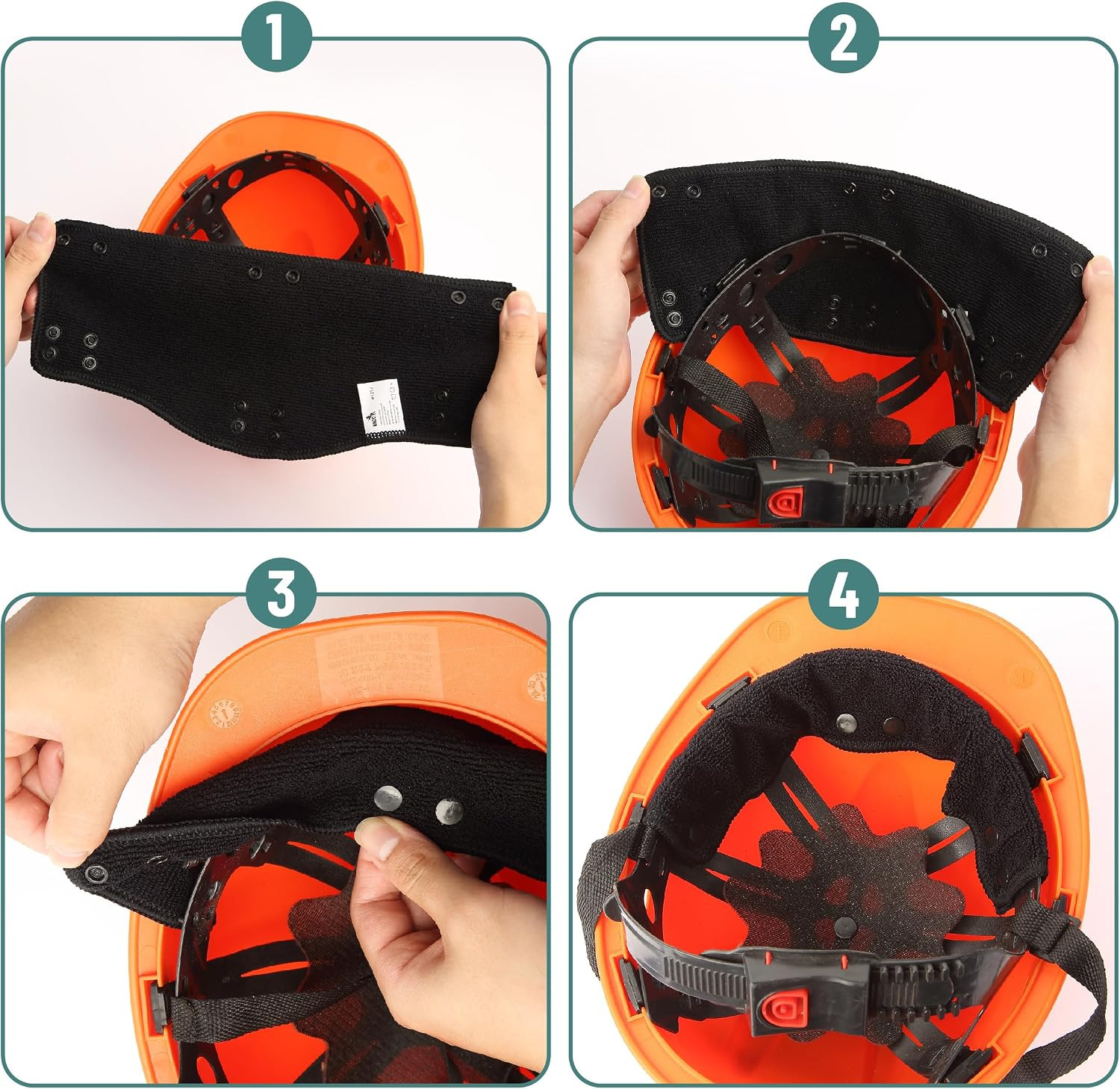 – Hard Hat Sweatband, 4 Pcs, Black, Hard Hat Liner, Hard Hat Accessories, Sweatb