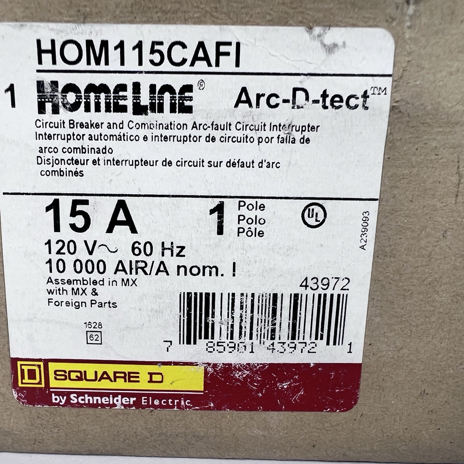 New Square D HOM115CAFI Circuit Breaker & Arc-fault Circuit Interrupter