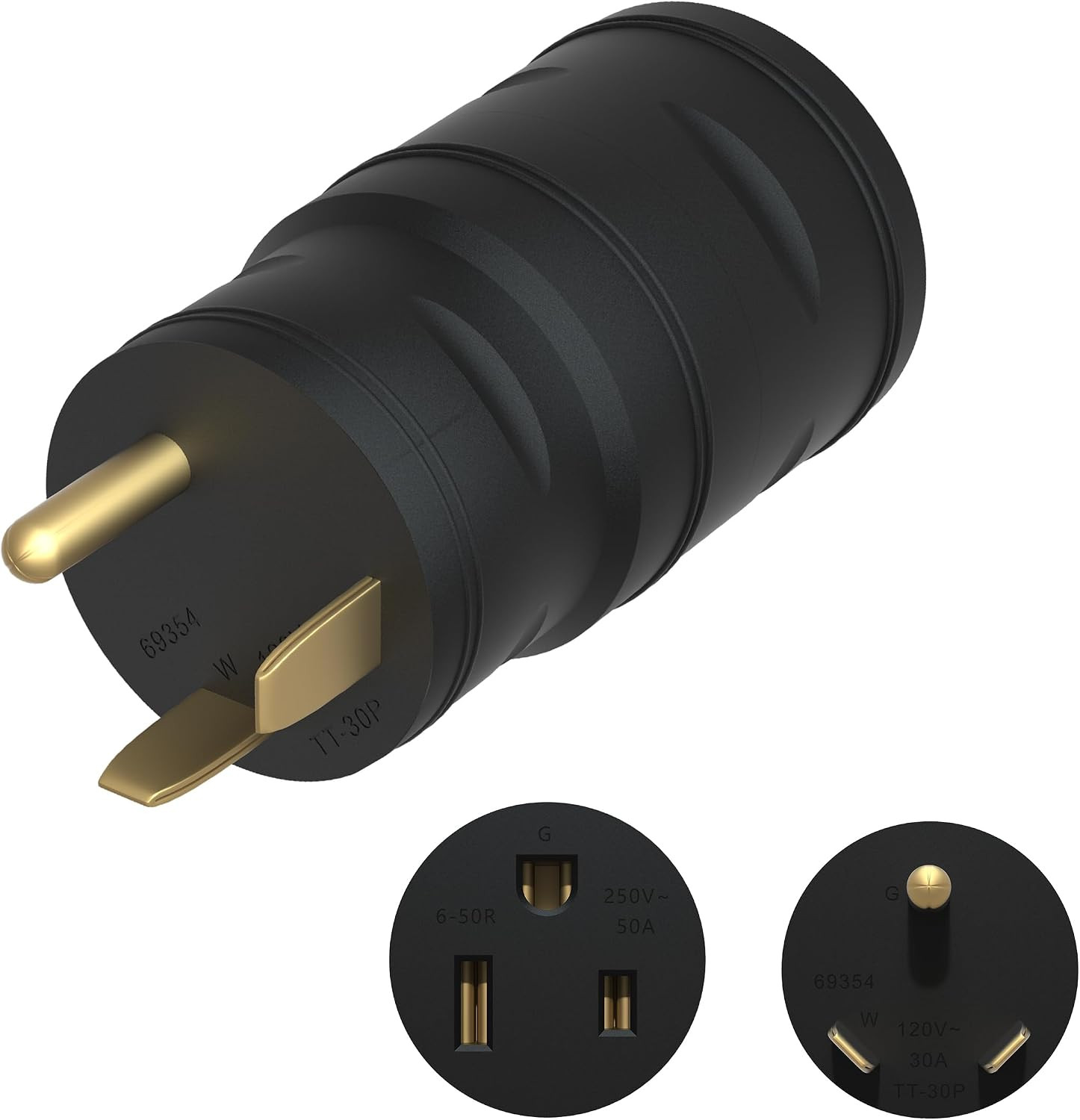 NEMA TT-30P to 6-50R Compact Adaptor, 30 Amp 3 Prong Male to 50 Amp 3 Prong Fema