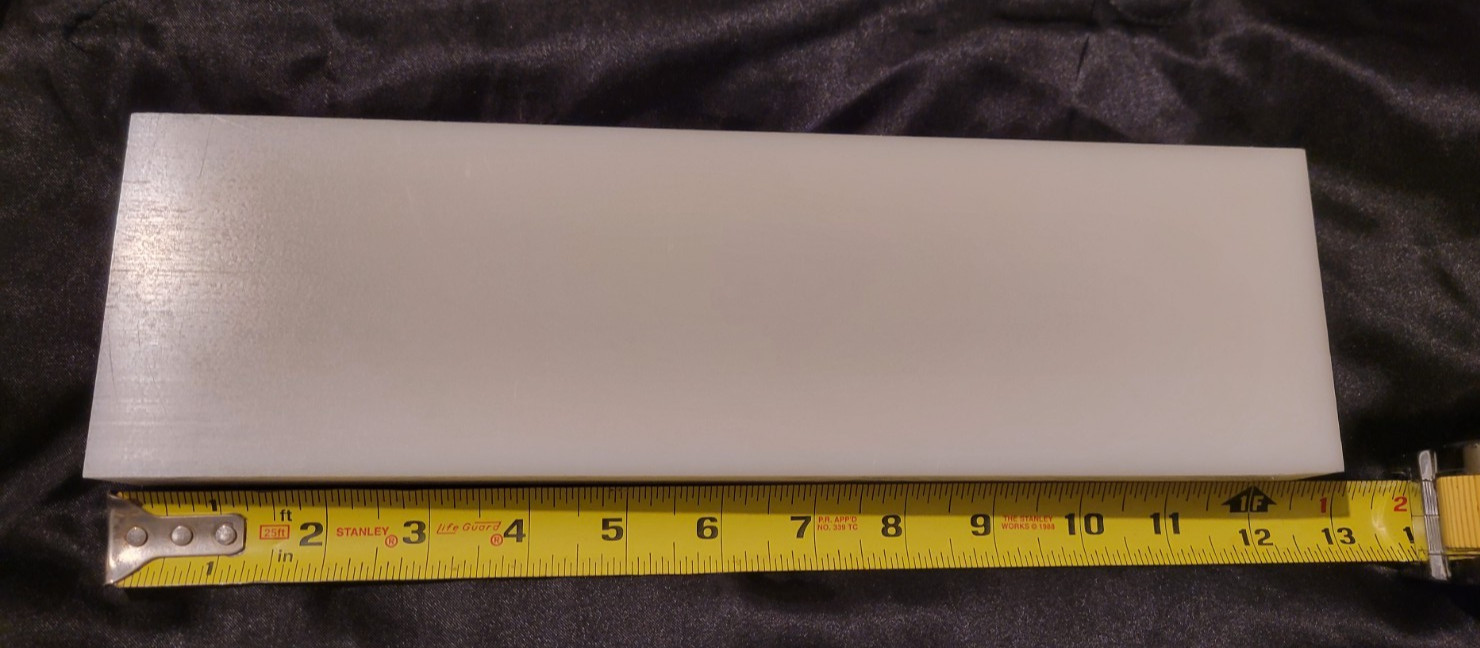 White Delrin 1 1/4 x 3 1/2 x 12 O/S Actual Measure 1.250x 3.625 x 12.500) X-1