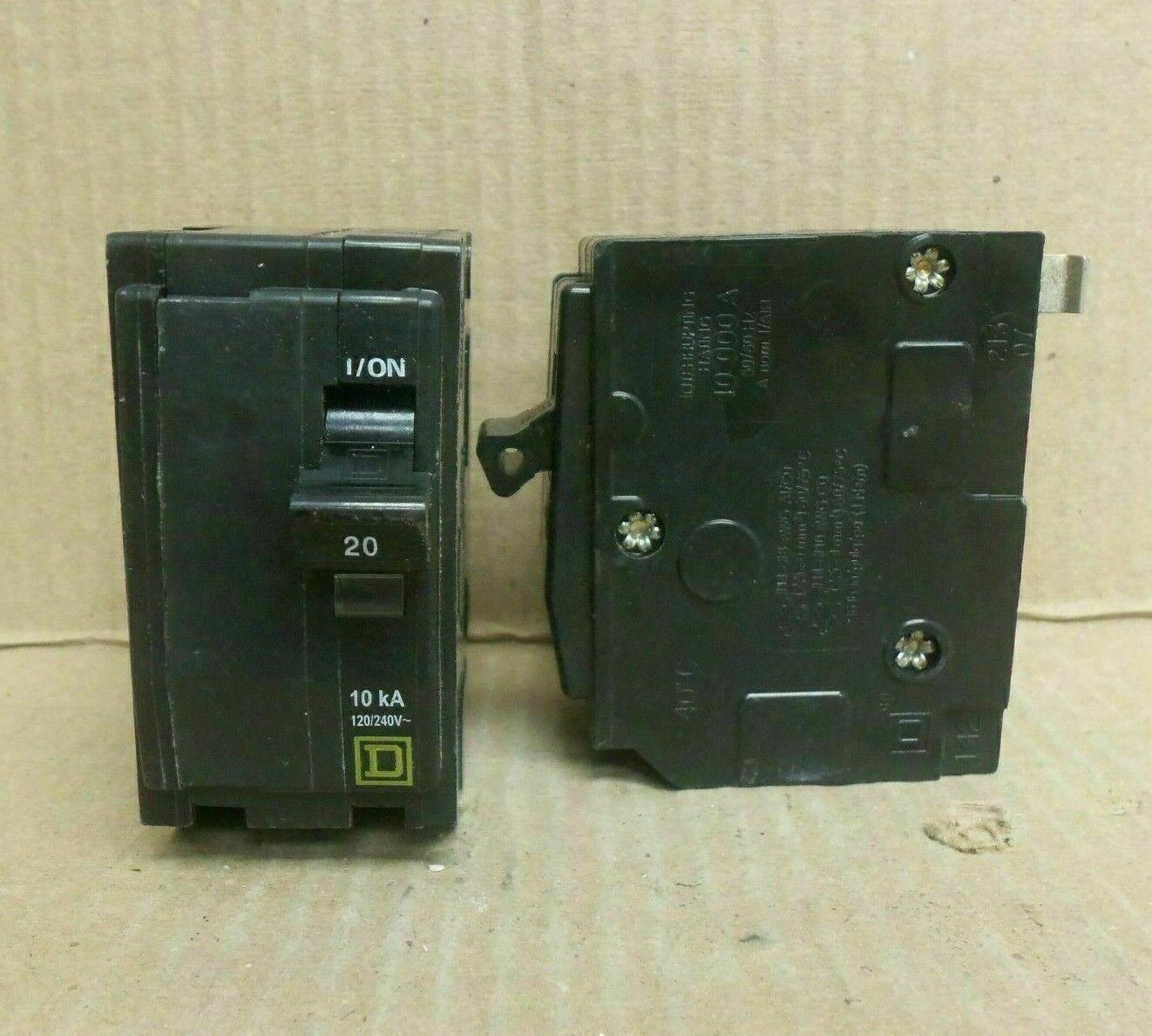 LOT OF 2 Square D QO QO220 2 Pole 20 Amp 240 V Yellow Logo Circuit Breaker AK