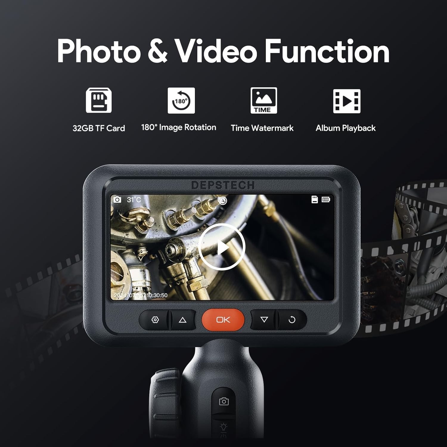 210° Articulating Borescope with 0.24in Ultra-Slim Camera – 5ft Pipe Inspection
