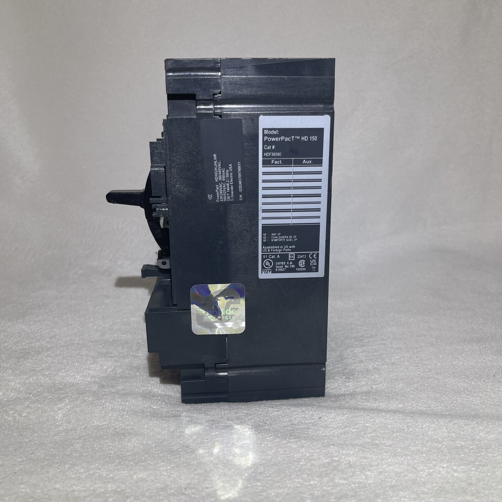 Square D HDF36090 90 A 3 P 600 VAC H Frame PowerPact Molded Case Breaker