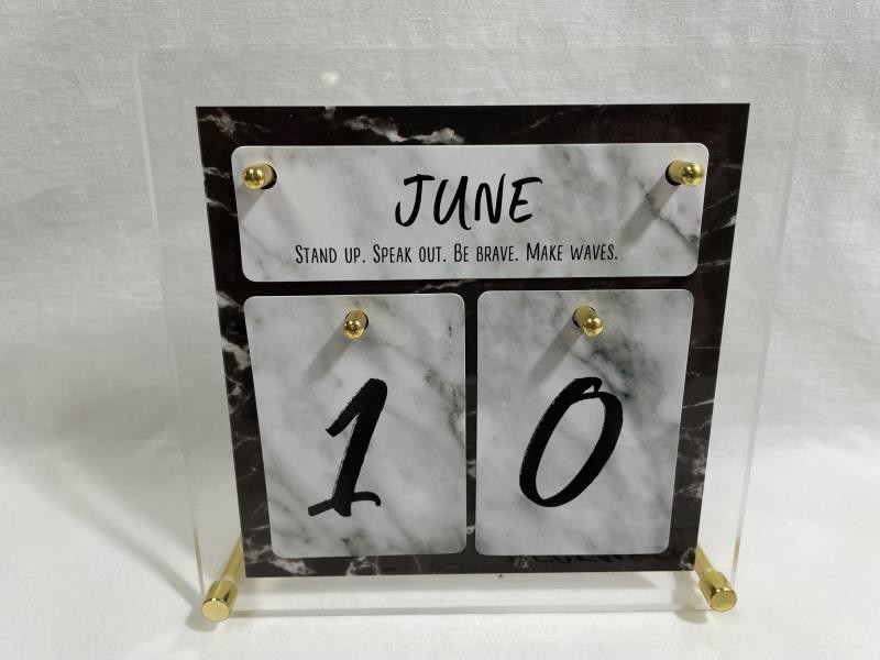 Plastic & Brass Changeable Desk Calendar – Motivational Office Decor