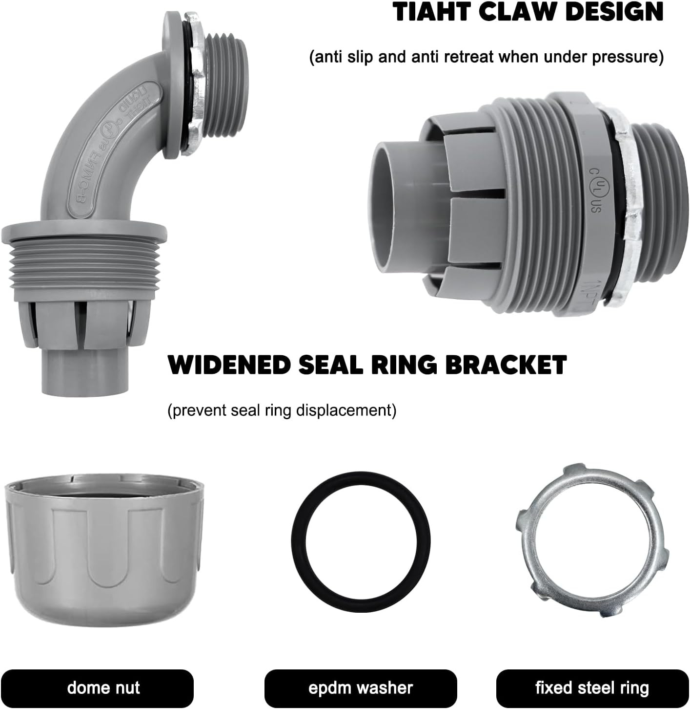 1 Inch Liquid Tight Connector PVC Flexible Conduit Connector, 180 Degree and 90