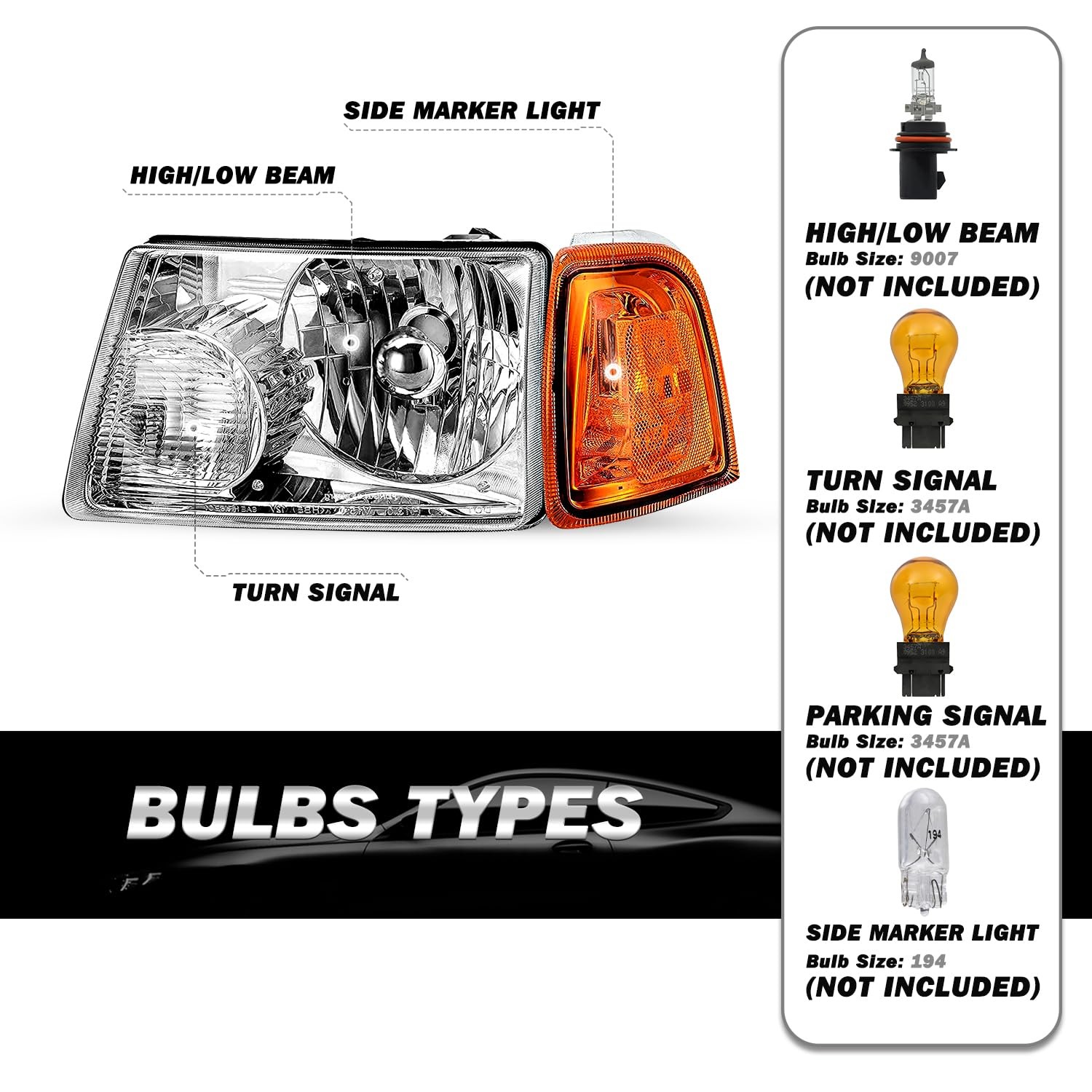 Headlight Assembly for 2001-2011 Ranger w Corner Light 4pcs