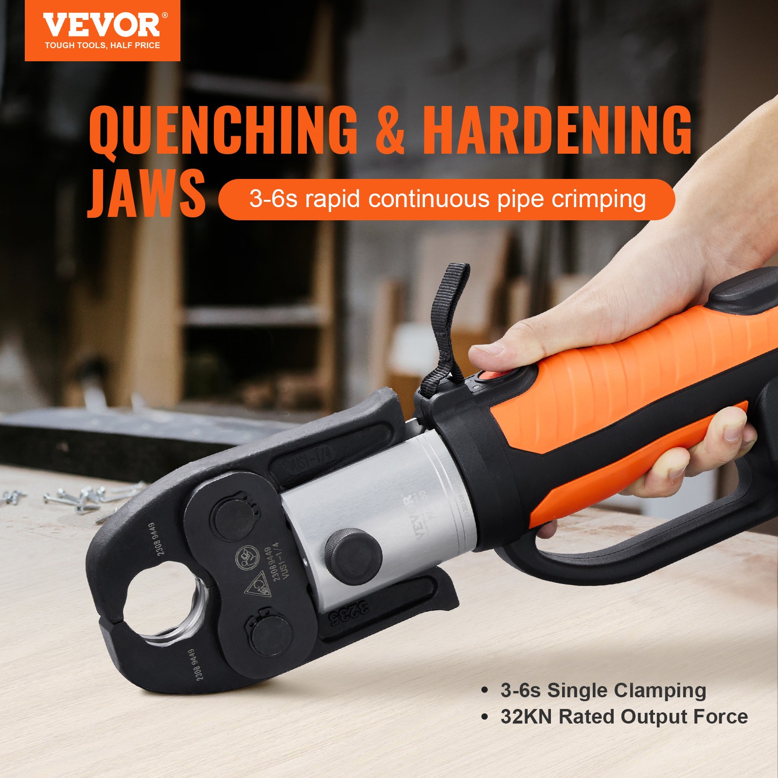 VEVOR 1/2″-2″ Pro Press Tool 18V with 6 Pro Press Jaws 2pcs 4AH Battery