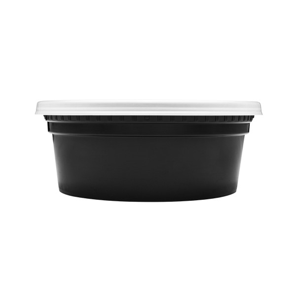 Karat 8 oz Black PP Injection Molded Round Deli Containers with Lids – 240 Sets