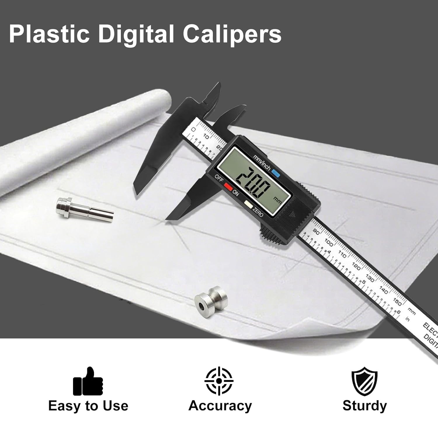 Digital Caliper, 0-6 inches Caliper with Large LCD Screen, Auto – Off Feature,
