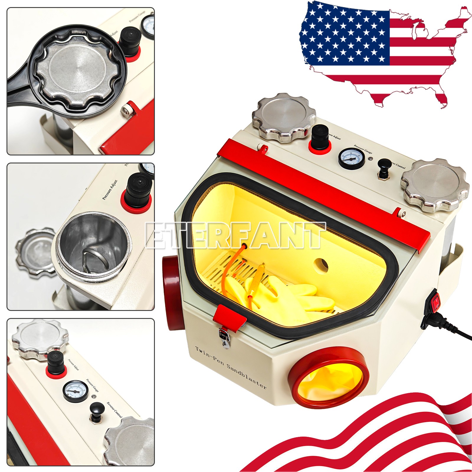 ETERFANT Dental Lab Twin Pen Sandblaster with LED Strip Light 2 Aluminum Tanks
