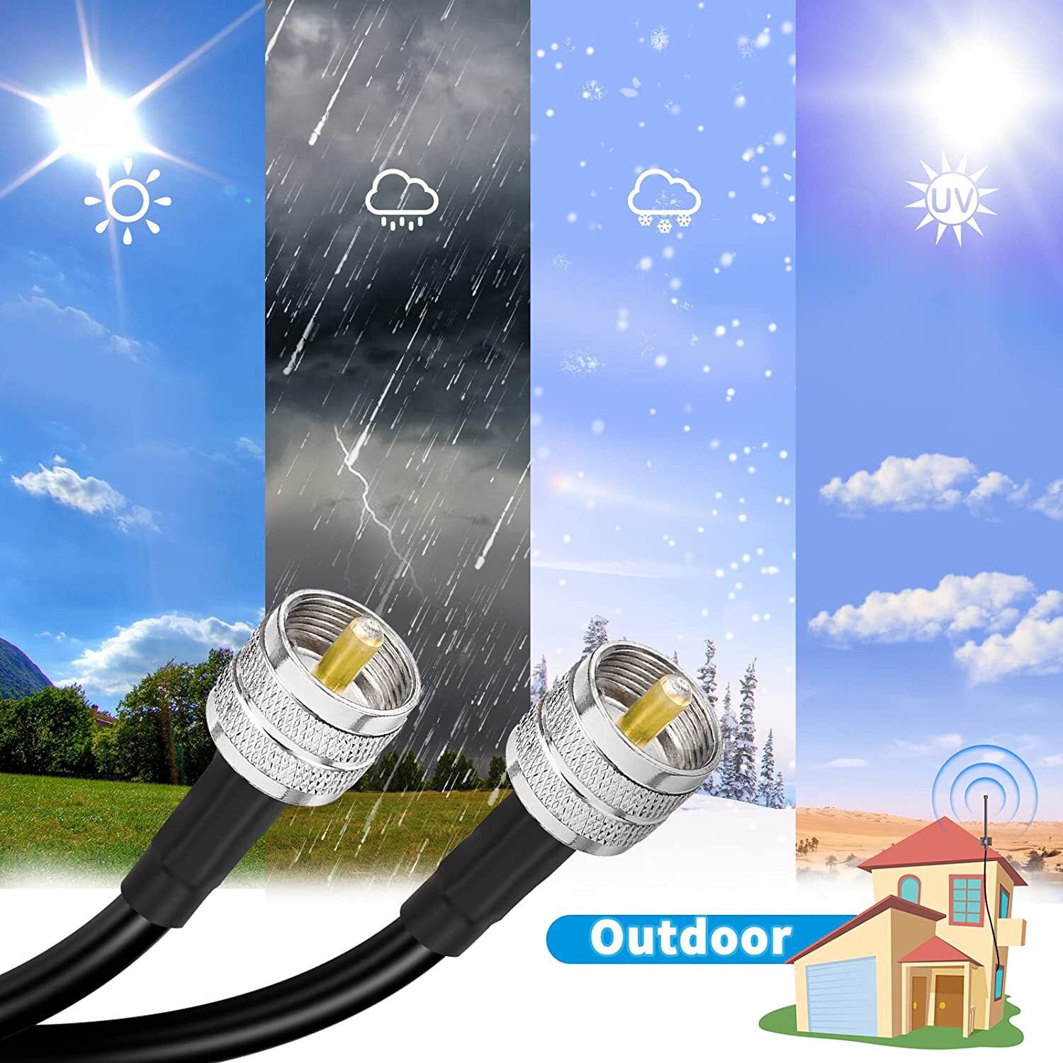 RG-8X RG8X Coax Cable PL259 UHF Male Ham Radio Low Loss for SWR Meter,CB Antenna