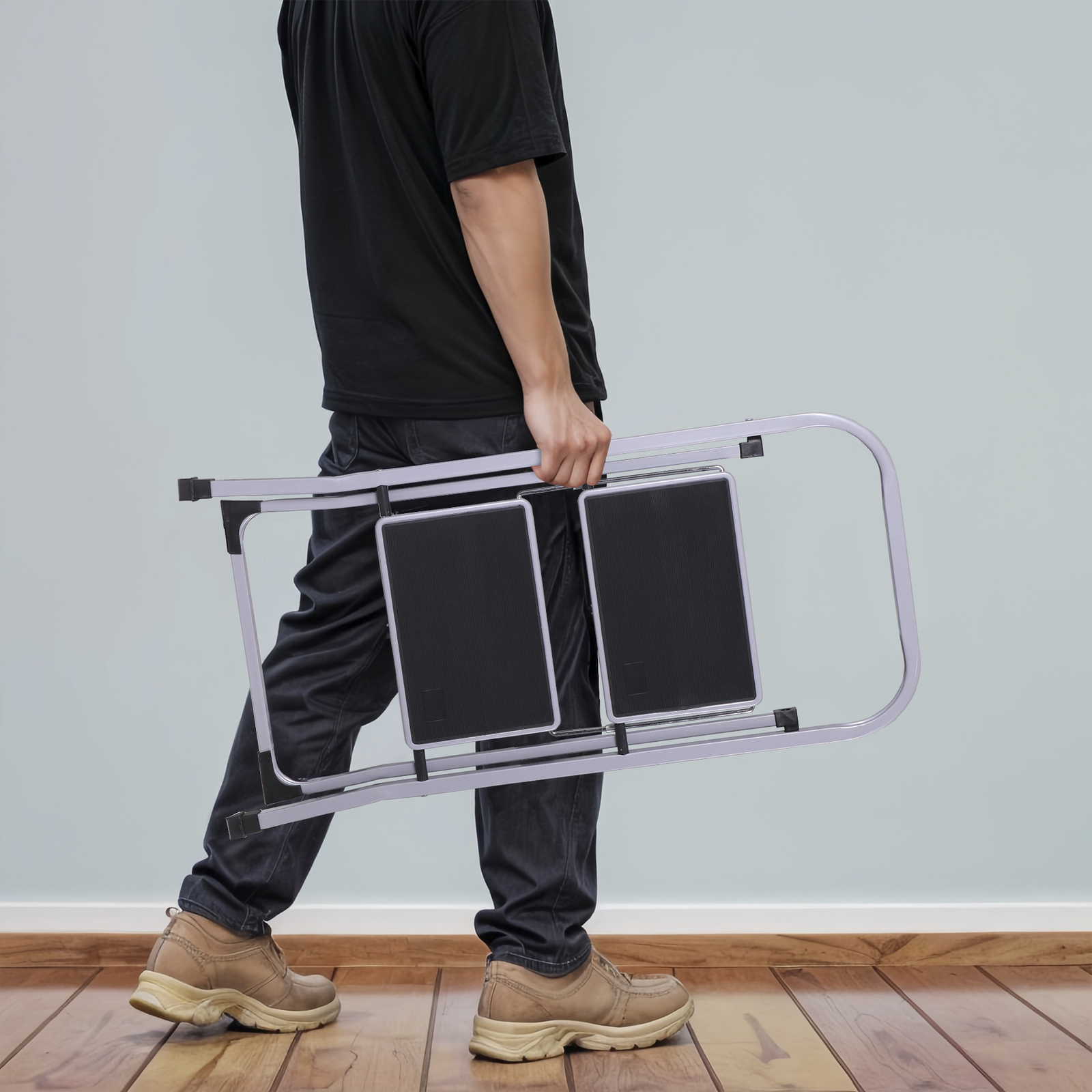 2 Step Ladder w/Anti-Slip Pedal Convenient Handgrip for Home Daily Use Gray